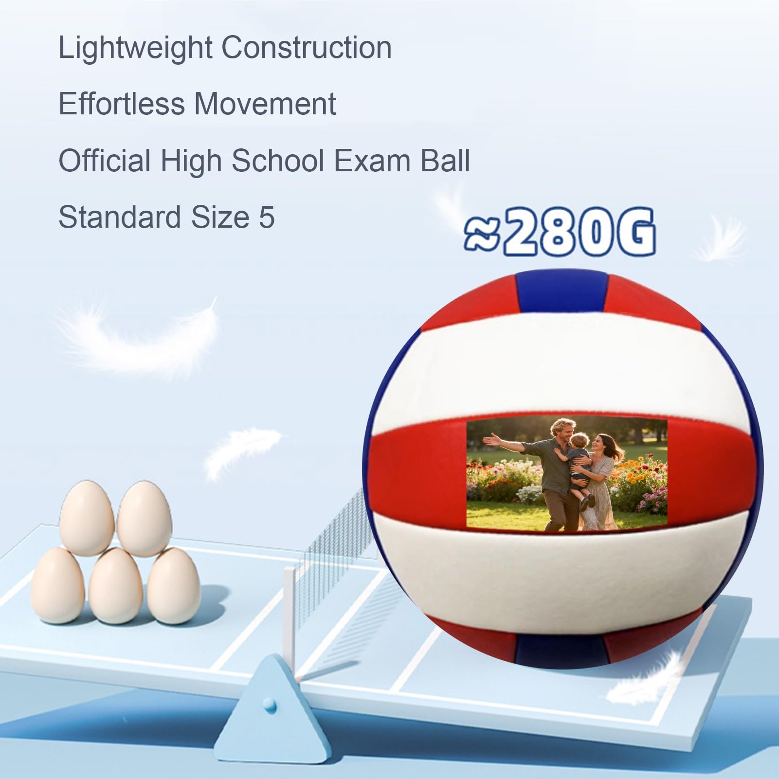 Ballons De Beach-Volley Personnalisés Souples, Taille Officielle 5 Ballon D'entraînement, PU Étanche Ballon De Volley avec Photo Texte pour Piscine Intérieure Et Extérieure(Red-Blue-Blue)