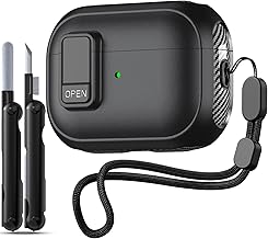 [Security Lock] Inesore Case Compatible with Airpods Pro 2nd Generation, Carbon Fiber Design Protection Case for AirPods Pro 2 with Wrist Strap, Low Profile Design Comes with Cleaning Pen, Black