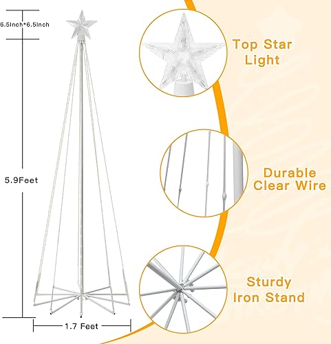 Miniatura 6 de Ollny Luces de árbol de Navidad de 6 pies, 170 LED, RGB 34 modos que cambian de color al aire libre con control remoto enchufable, luces de estrella