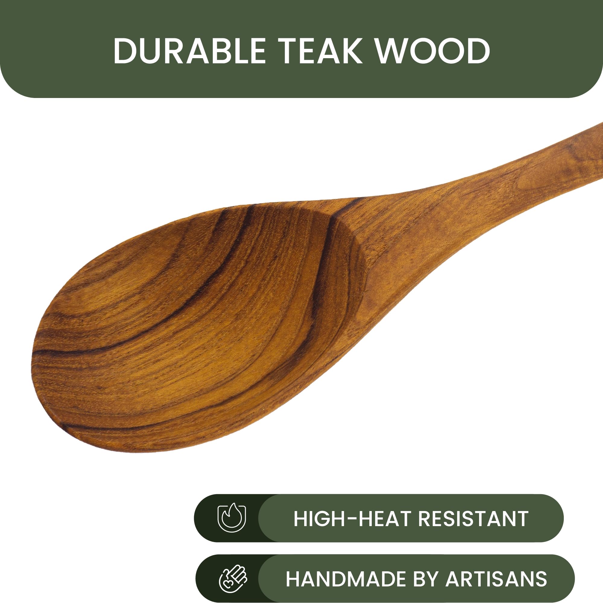 Juego de 2 cucharas de cocina de madera de teca de 12 y 15 pulgadas, mango largo de madera y cuchara grande para ollas, sopa, guiso, salsas, frijoles, preparaciones, mezclas, antiadherente y