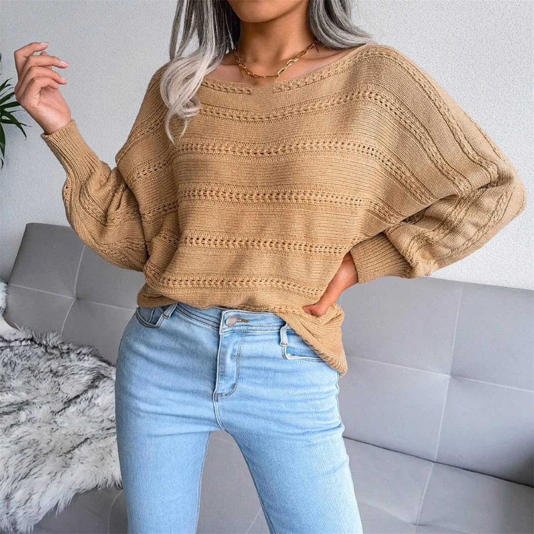 Kelsiop Maglione da donna autunno inverno con spalle scoperte scava fuori cavo maglia maglione vestibilità ampia casual top