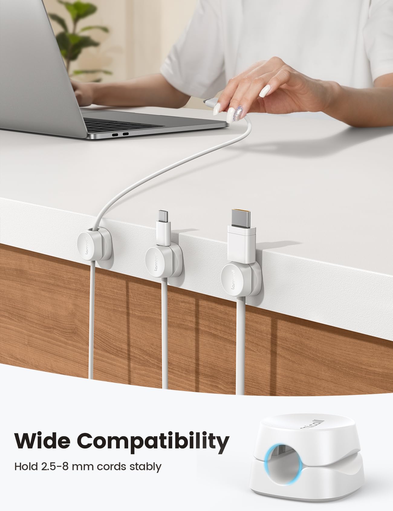 Lamicall Clip Organizzatore Cavi Da Scrivania - 6 Pezzi Autoadesive Per HDMI, USB, Ricarica - Foto 3
