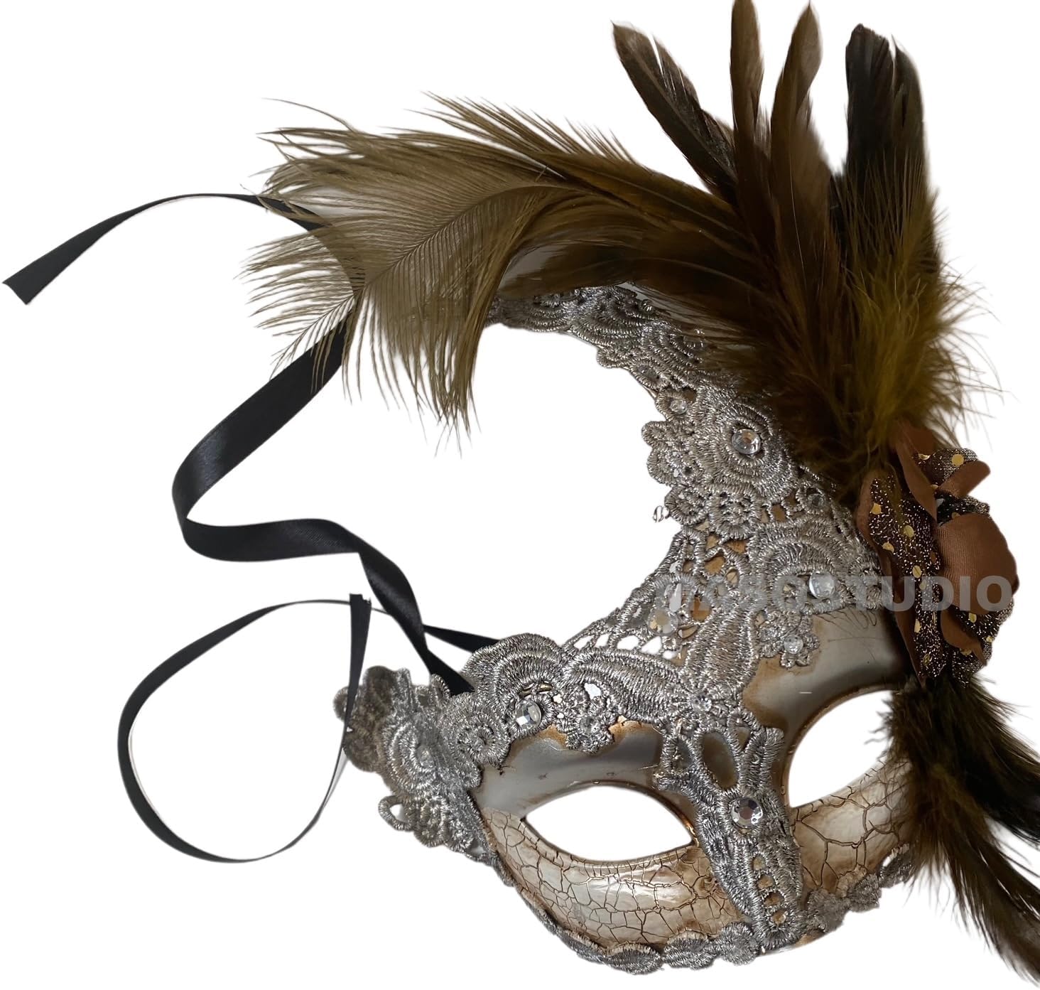 MasqStudio Brocade Lace Masquerade Ball Mask Burlesque Mardi Gras Birthday Prom Wedding Party - Image 3