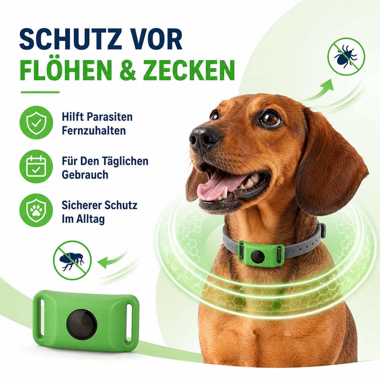 12 Monate Floh und Zeckenfrei Hundehalsband Anhänger mit Langsamer Duftabgabe Leichtem Design und Verstellbarem Band für Spaziergänge und Garten (Grün,1PCS)