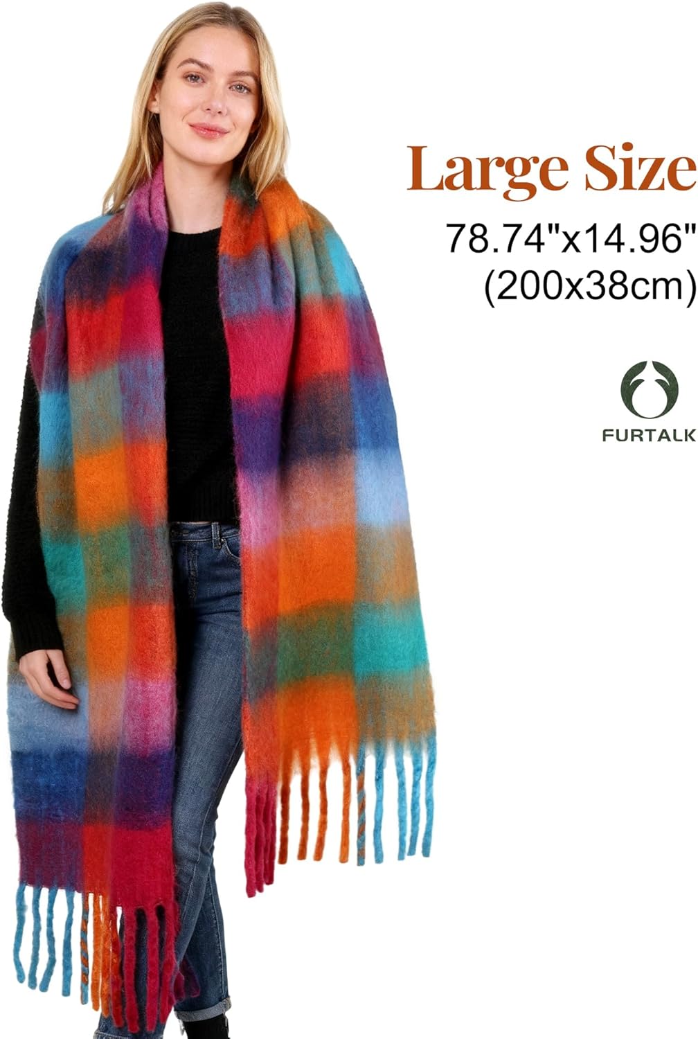FURTALK Winter Scarf for Women, Oversized Plaid Chunky Thick Blanket Scarves Warm Colorful Cold Weather Long Wrap - Image 5