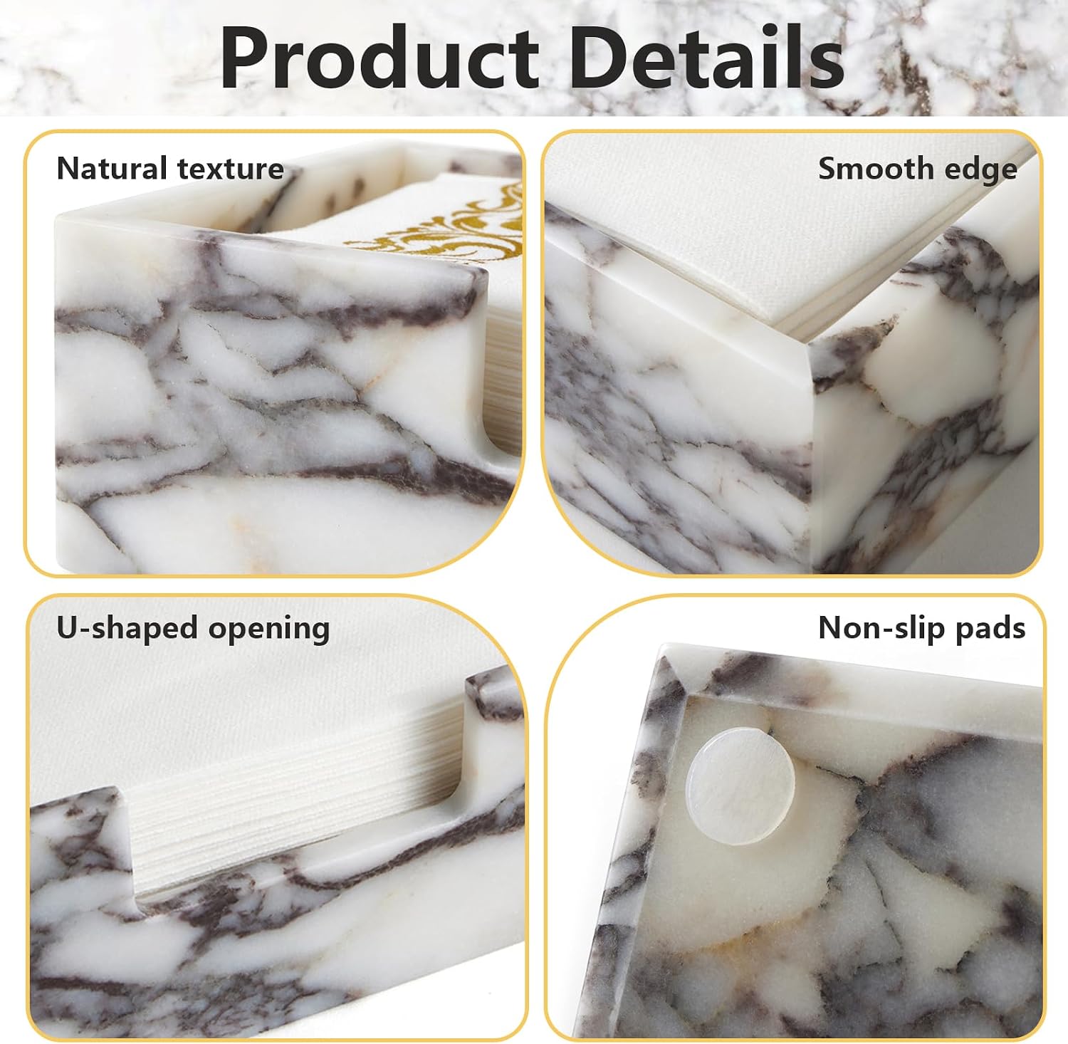 SAMAH Natural Calacatta Viola Marble Napkin Holder, Rectangle Stone Counter Top Napkin Holder for Kitchen Table, Bathroom, Restaurant, Luxury Modern Marble Home Decor, Holiday & Housewarming Gifts