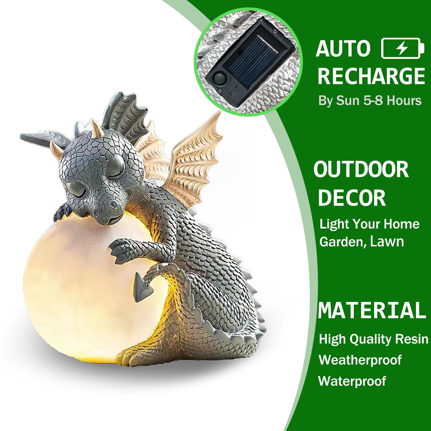 Teaeeno Sculture da giardino solari a forma di drago, sculture di dinosauri per esterni, decorazione solare per esterni, statuette di drago da giardino con luci a LED per la decorazione della casa,