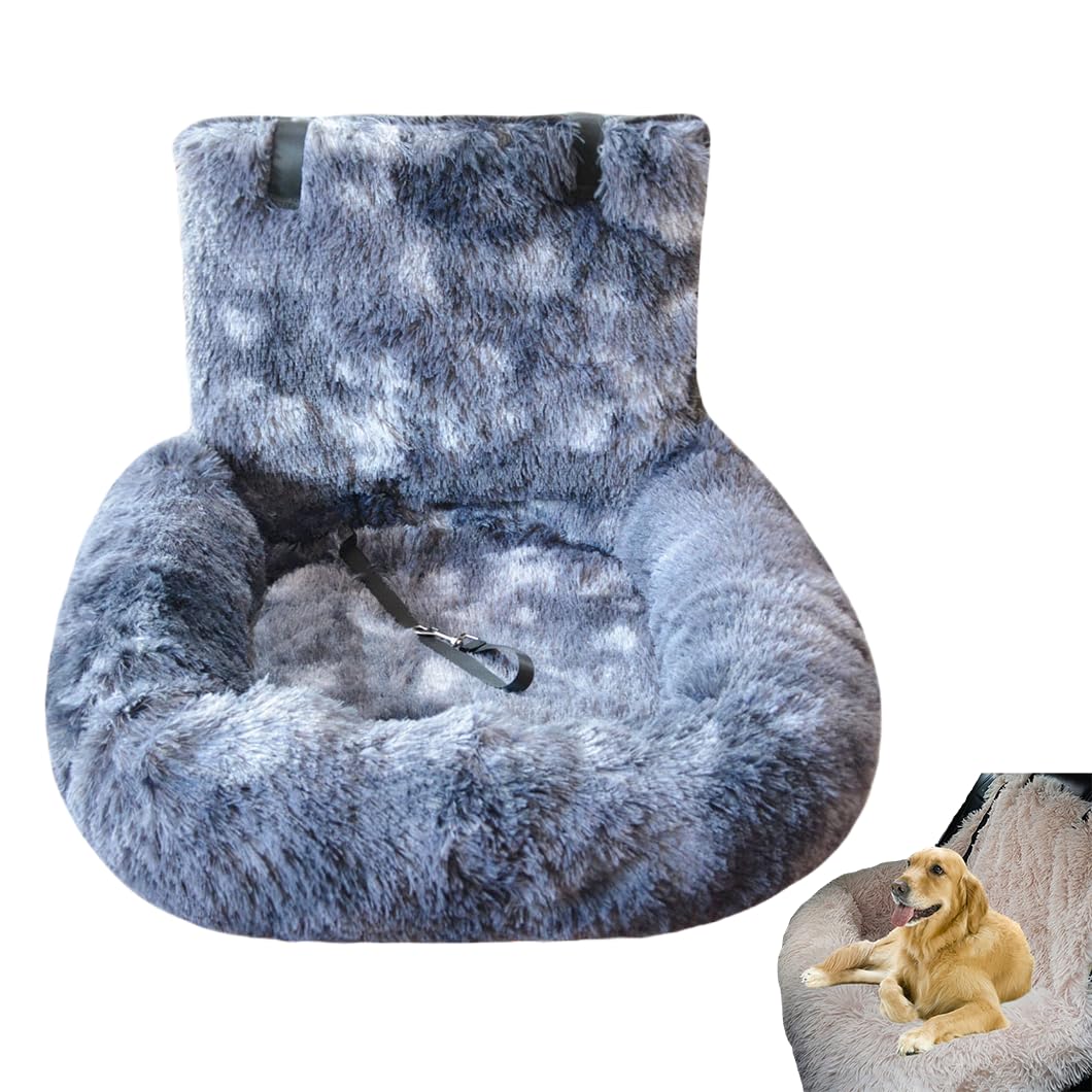 Dog Car Seat with Thick Cushion Travel Pet Bed with Seat Belt Car Seat Dog Bed for Large and Small Dogs (Tie-Dye Dark Gray, Medium)