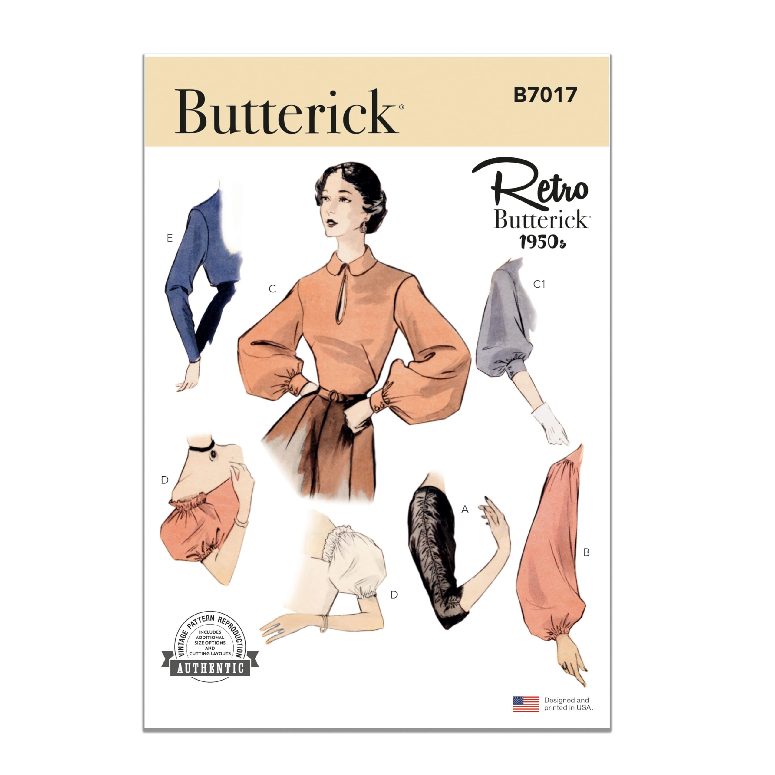 BUTTERICK Sewing Pattern B7017A Set of Sleeves for Dresses and Blouses A (S-M-L-XL), Multicoloured