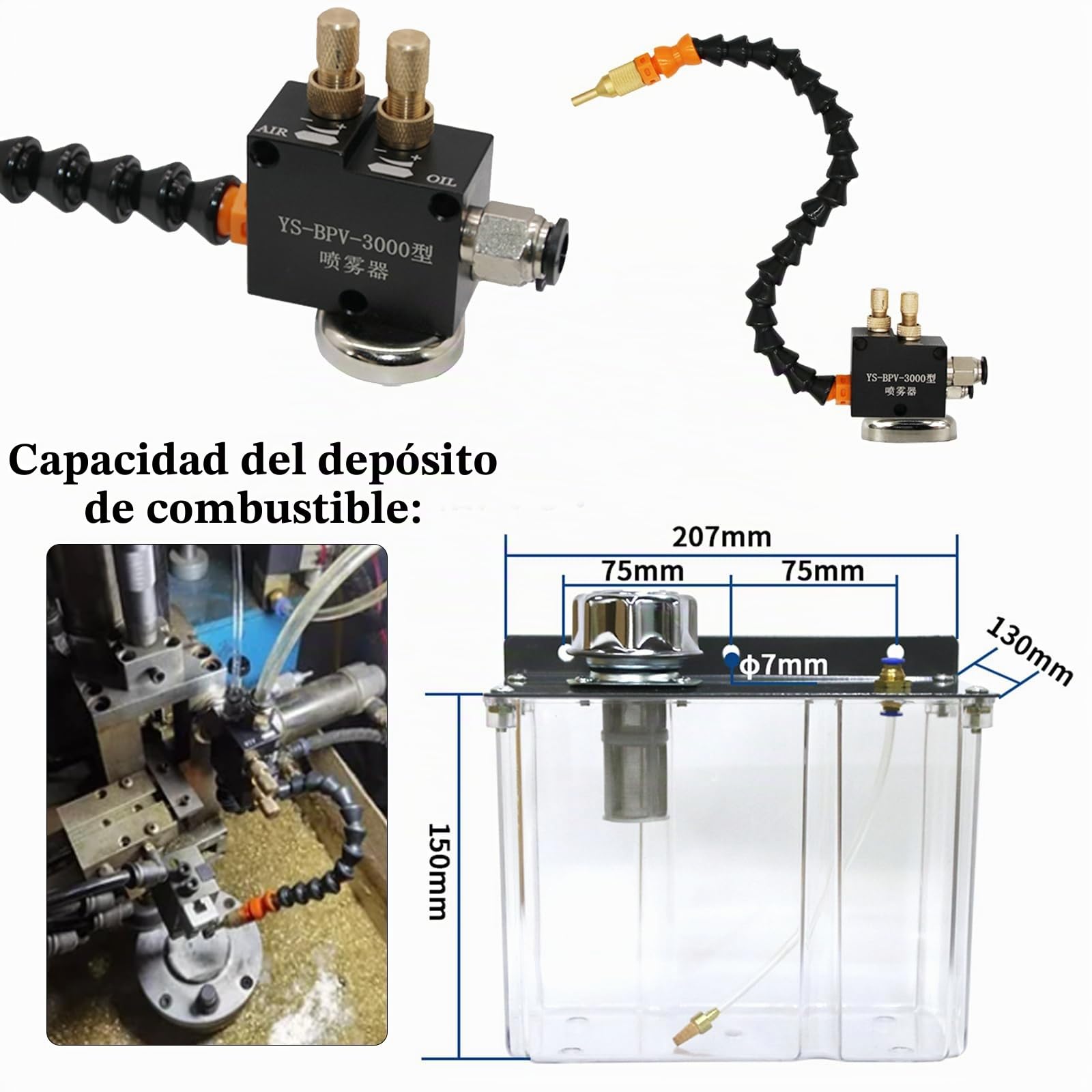 Sistema Pulverización Lubricante, 3L 24V Bomba Refrigerante Aerosol Rociador Niebla Aceite Para Tubería Aire Torno CNC Fresado Taladro Máquina Herramienta Completamente Sellada Rociador Enfriamiento