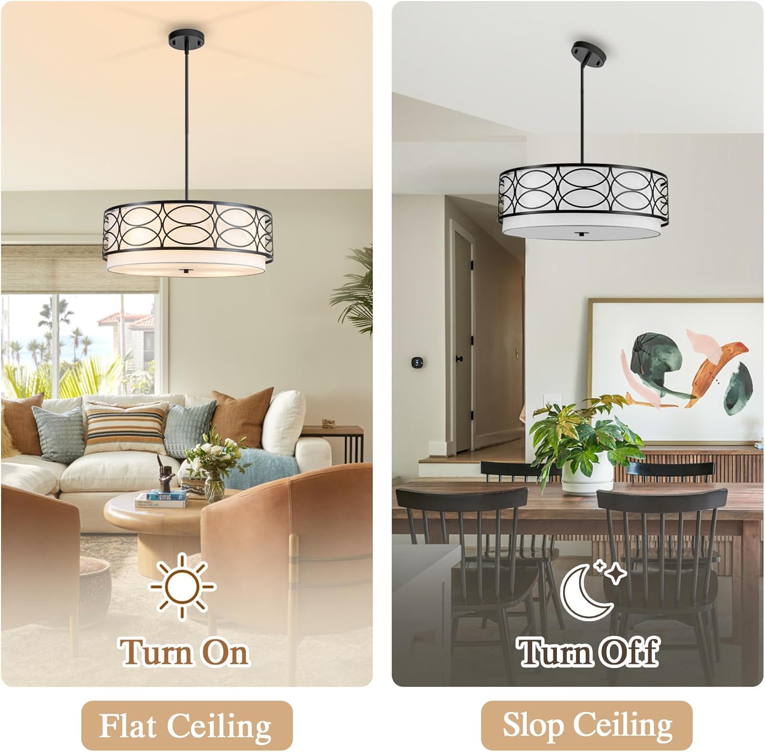 4 Light Drum Chandelier for Dining Room 22'' Black Round Chandeleirs Foyer Light Fixture Modern Farmhouse Drum Pendant Light Kitchen Island White Fabric Light Entryway Bedroom ETL