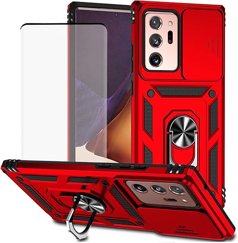 Funda para Galaxy Note 20 UltraSamsung Note 20 Ultra N986U con protector de pantalla de vidrio templado y cubierta para cámara deslizante, anillo