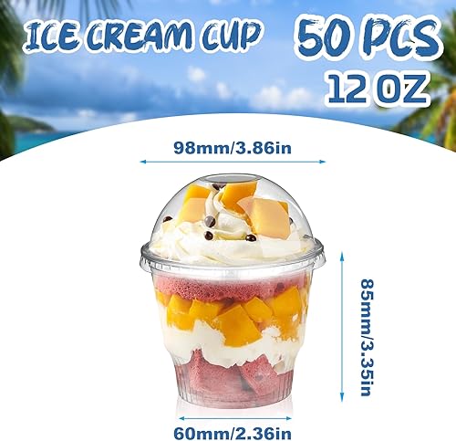 Miniatura 2 de Paquete de 50 vasos de plástico transparente de 12 onzas con tapas de cúpula (sin agujero), tazas de frutas, tazas de postre, vasos de postre