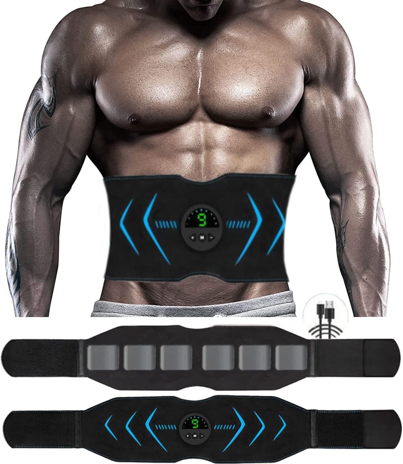 EMS Bauchmuskeltrainer Elektrisch - 8 Modi 19 Intensitäten Mit 16 Gel Pads USB