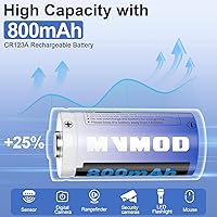 Vista 2 de Baterías de litio CR123A, 8 paquetes, 3.7 V, 800 mAh, 123 A, baterías recargables con cargador de 4 ranuras, batería CR17345 para cámara Arlo