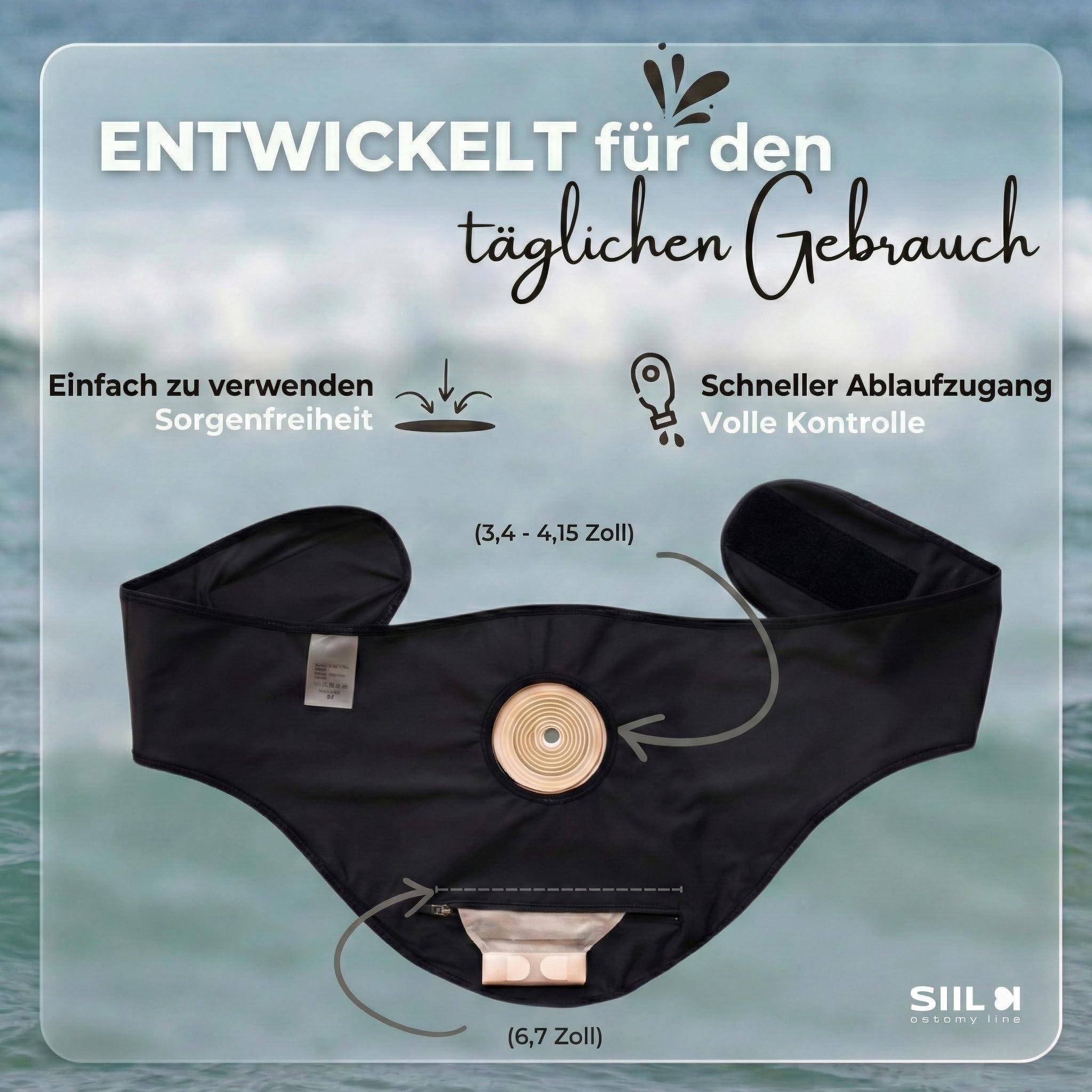 SIIL Stoma Gürtel Schwarz Ostomy Belt | Ostomie Support Gürtel | Sport & Schwimmen | Ostomiebeutelhülle | Innentasche für Stomabeutel