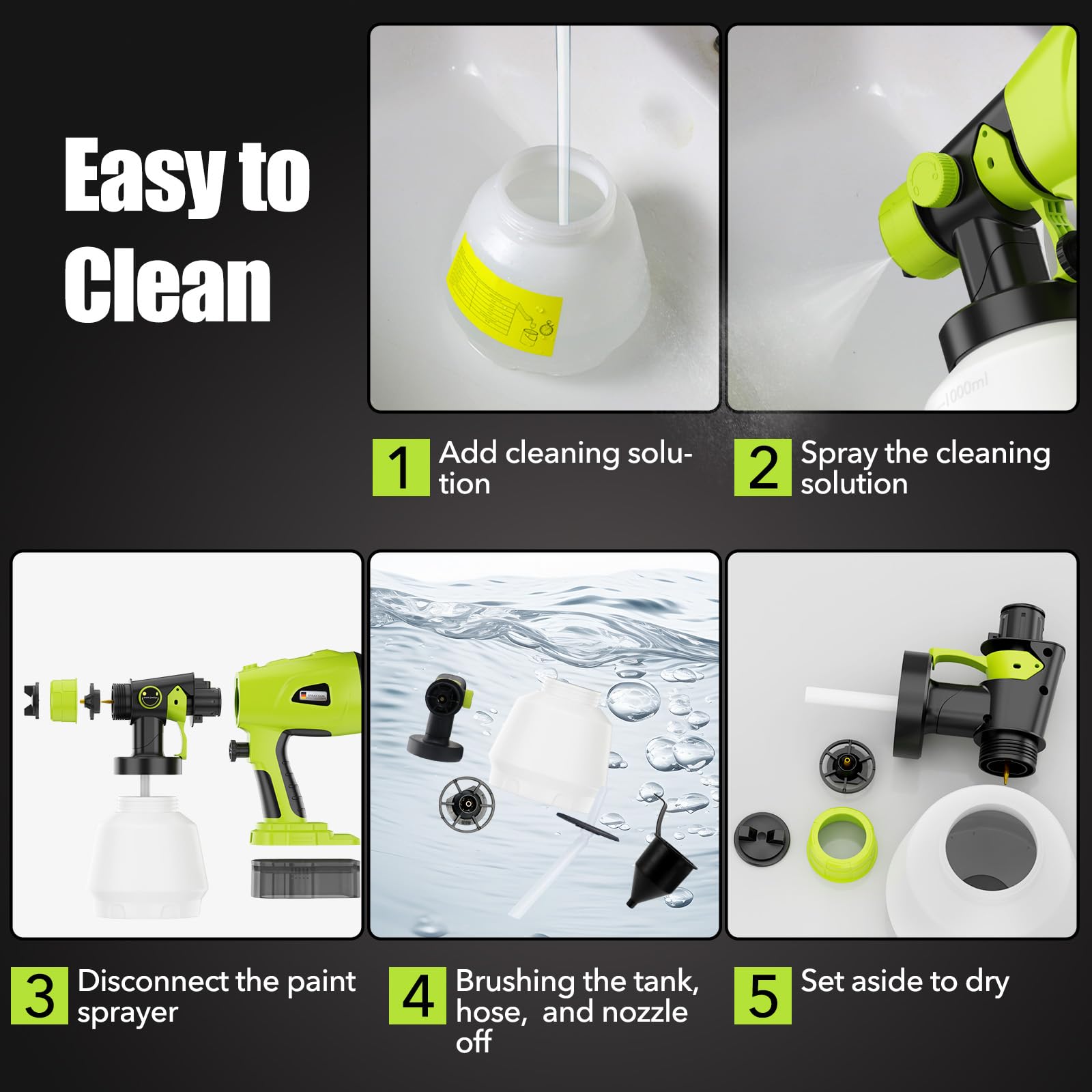 Pulverizador de pintura para batería Ryobi de 18 V, pulverizador de pintura inalámbrico con recipiente de 1000 ml, pistola de pintura HVLP de mano para pequeños proyectos de pintura: cerca, armarios,