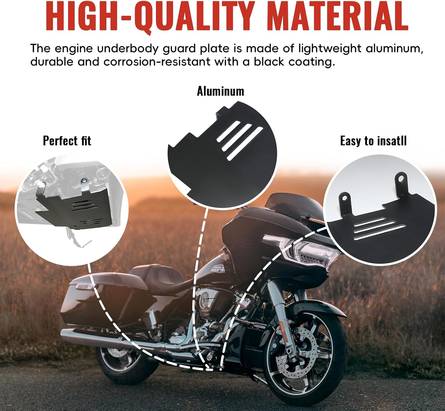 Skid Plate for Harley Road Glide Street Glide 2024-up, Aluminum Lower Engine Chassis Protection Guard for Harley Touring Street Road Glide CVO FLHX FLTRX FLTRXSTSE 2024 2025 2026 Accessories