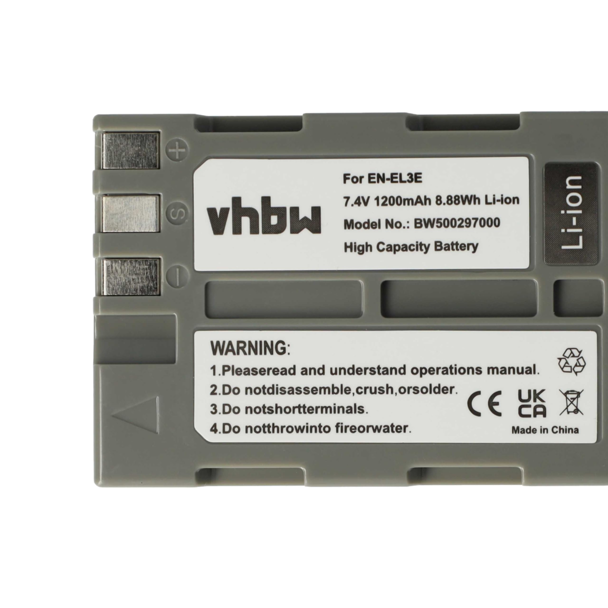 vhbw 2x batteria compatibile con Nikon D300, D200, D300s, D700, D70, D50, D100, D70s, D90, D80 fotocamera (1200mAh, 7,2V, Li-Ion) - Sostituisce EN-EL3e