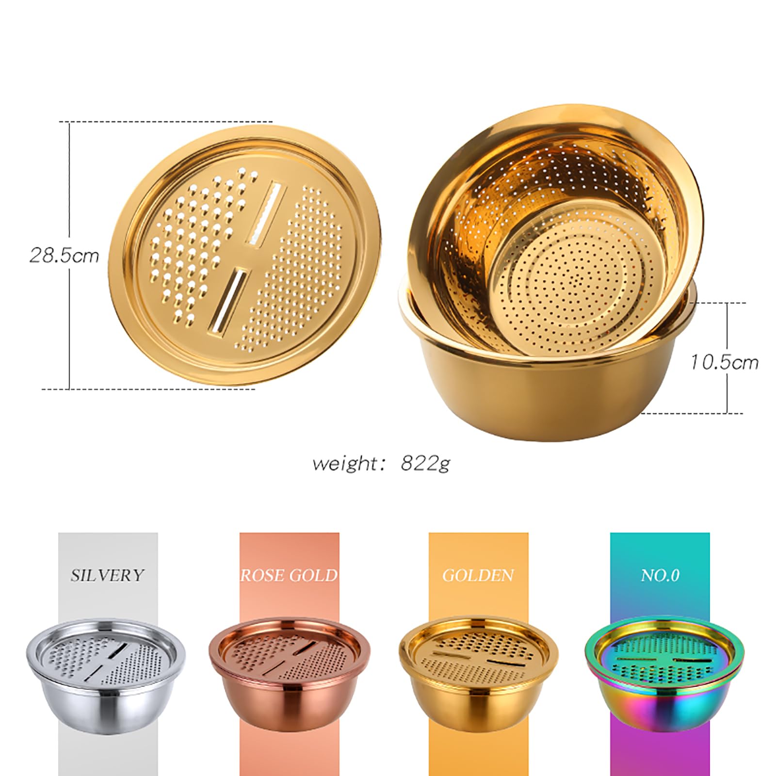 Meisha - Colador de 3 piezas, herramienta de cocina de acero inoxidable, cesta de drenaje 3 en 1, cortador de frutas y verduras, juego de cuencos, rallador de cesta de drenaje para frutas, verduras, 8