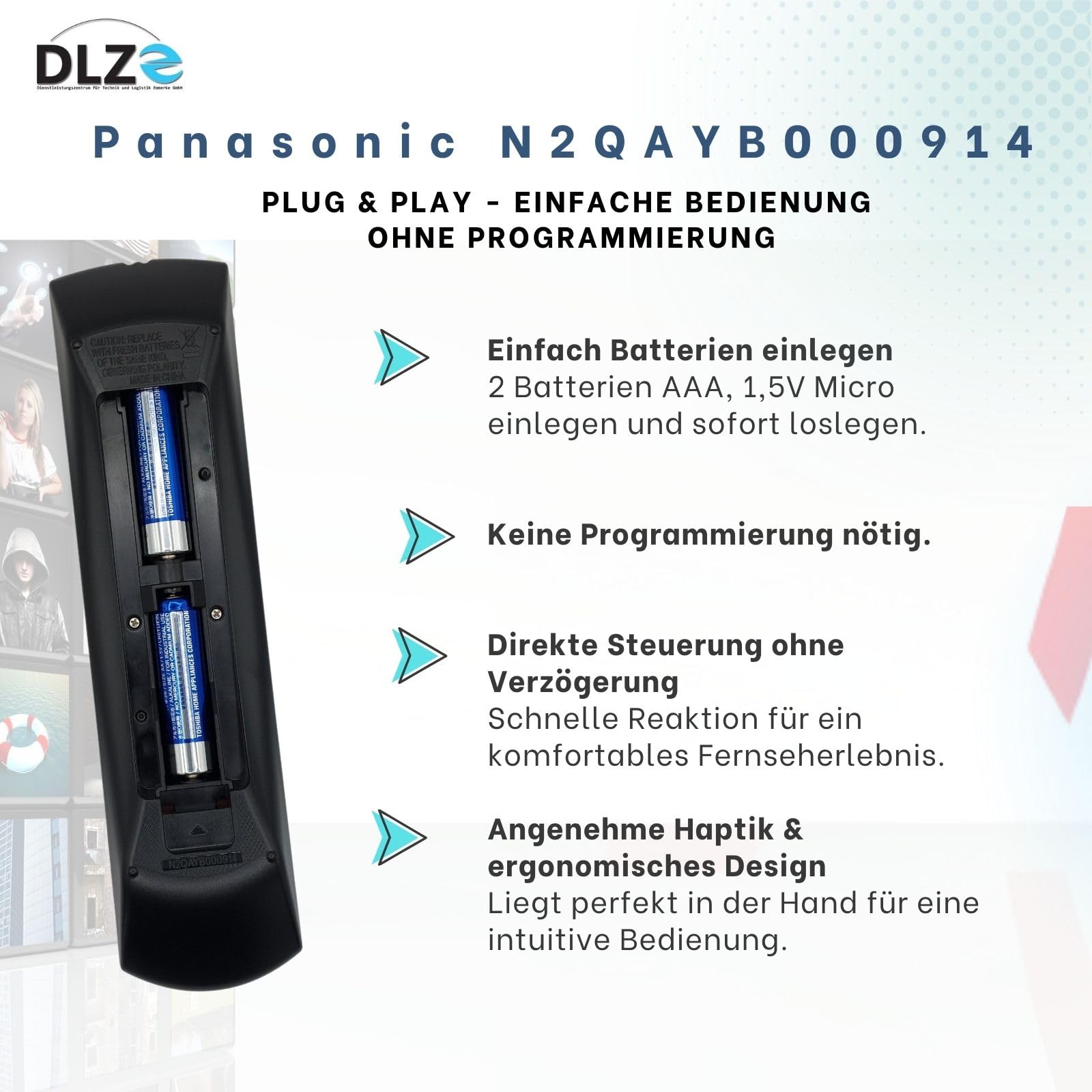 Panasonic N2QAYB000914 Télécommande d'origine pour enregistreur de disque dur Panasonic Blu-ray compatible avec DMR-HCT130 EG, DMR-HCT230 EG, DMR-HST130 EG, DMR-HST230 EG, DMR-BST800, DMR-HCT130 EG