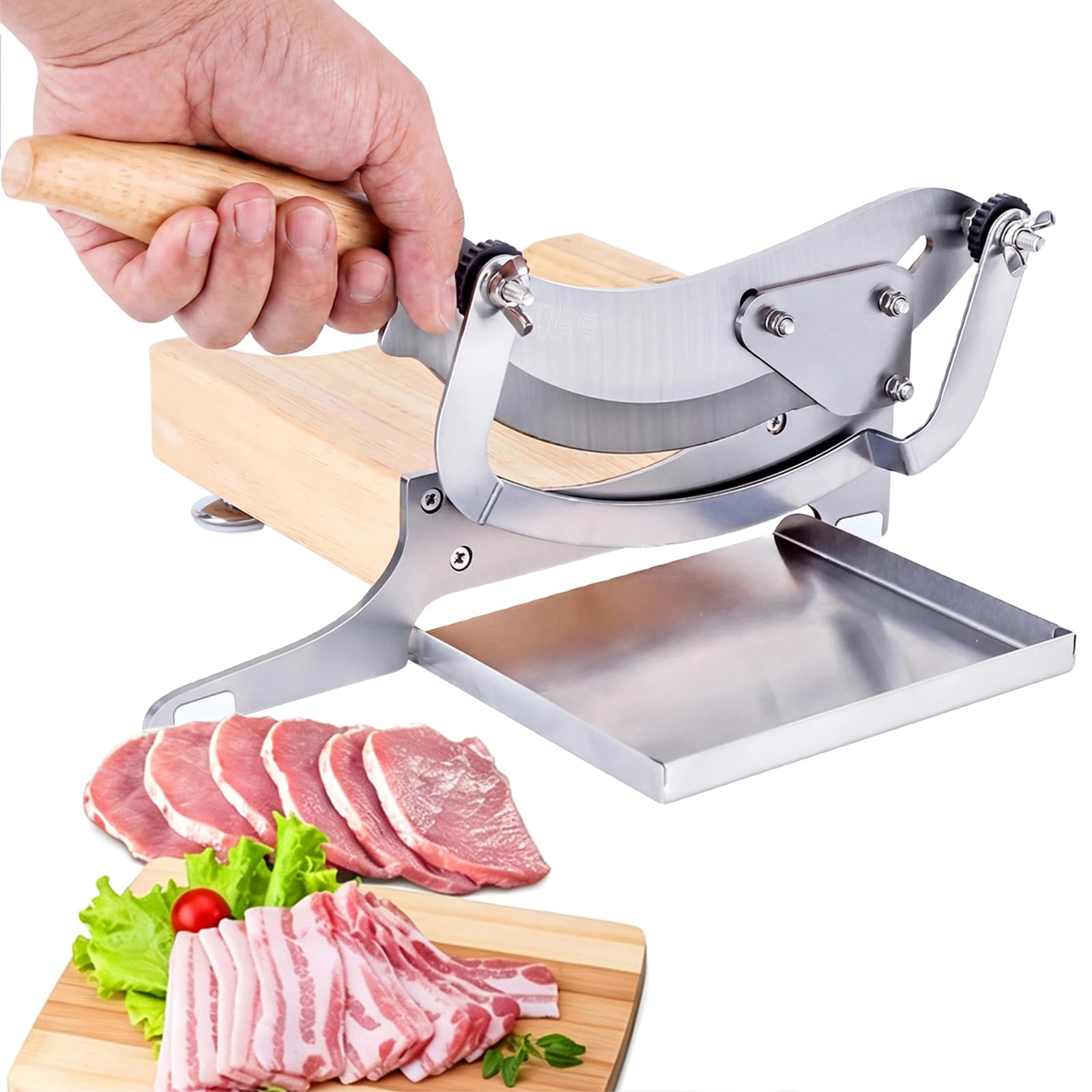 Cortadora de Fiambre Profesional de Acero Inoxidable, Rebanadora de Medicina China, Cortafiambres Manual, Máquina Manual para Cortar Hierbas con Bandeja Silver,36cm