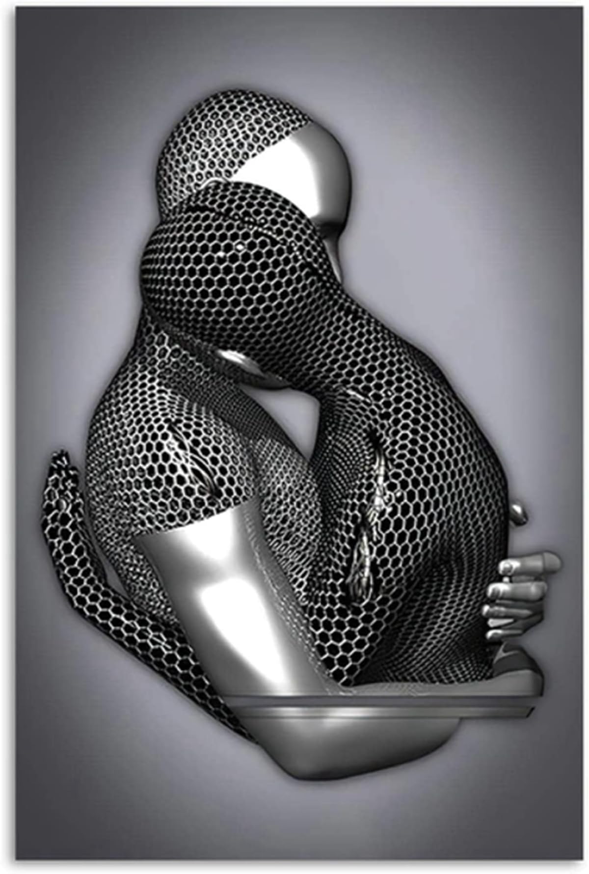 Romantic Hugging Couple Sculpture Poster 3D Lovers Sculpture Poster Metal Figure Statue Art Canvas Painting - Image 4