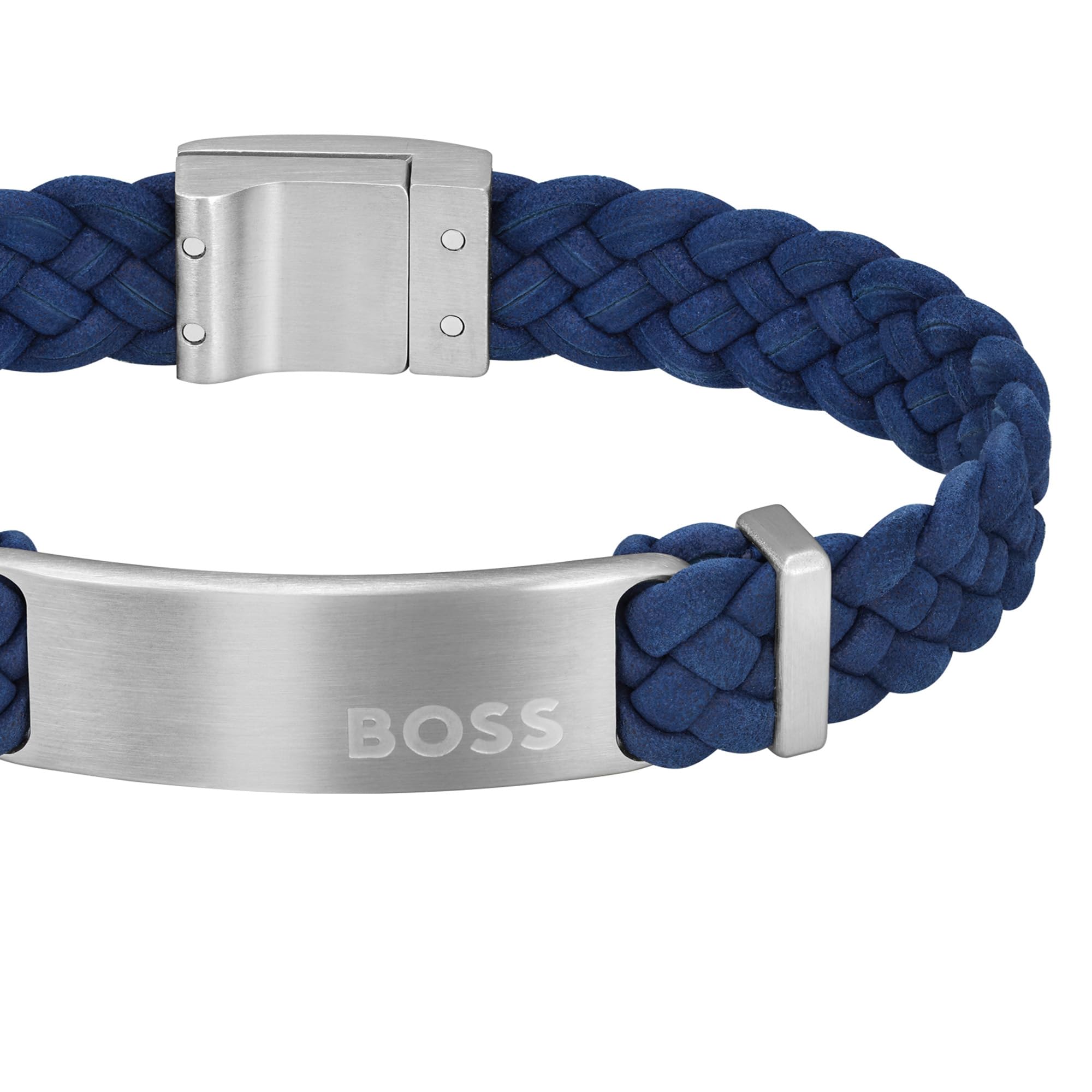 BOSS Jewelry Bransoletka męska z kolekcji DYLAN z plecioną skórą zamszową w kolorze niebieskim lub czarnym i detalami ze stali nierdzewnej