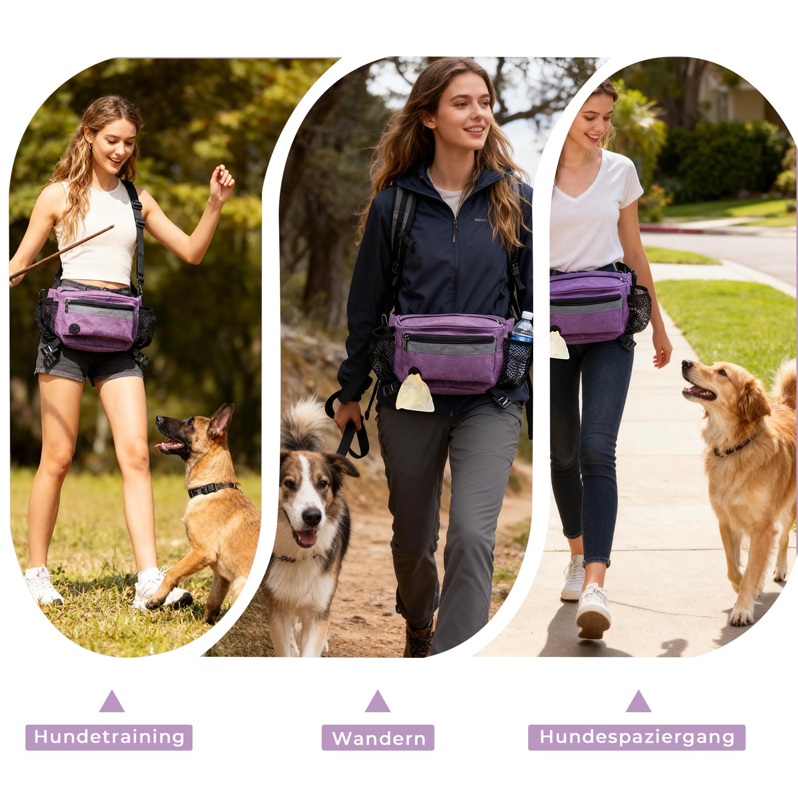 FIVAVA Borsa Multifunzione per Cani, Borsa per Cani – Marsupio per Accessori per Cani, Dispenser di Sacchetti e Robusta Sacca per Cani (Viola)