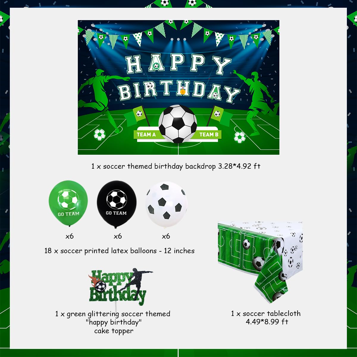 Decorazioni Compleanno Tema Calcio - Palloncini, Tovaglia, Banner, Per Feste - Foto 5