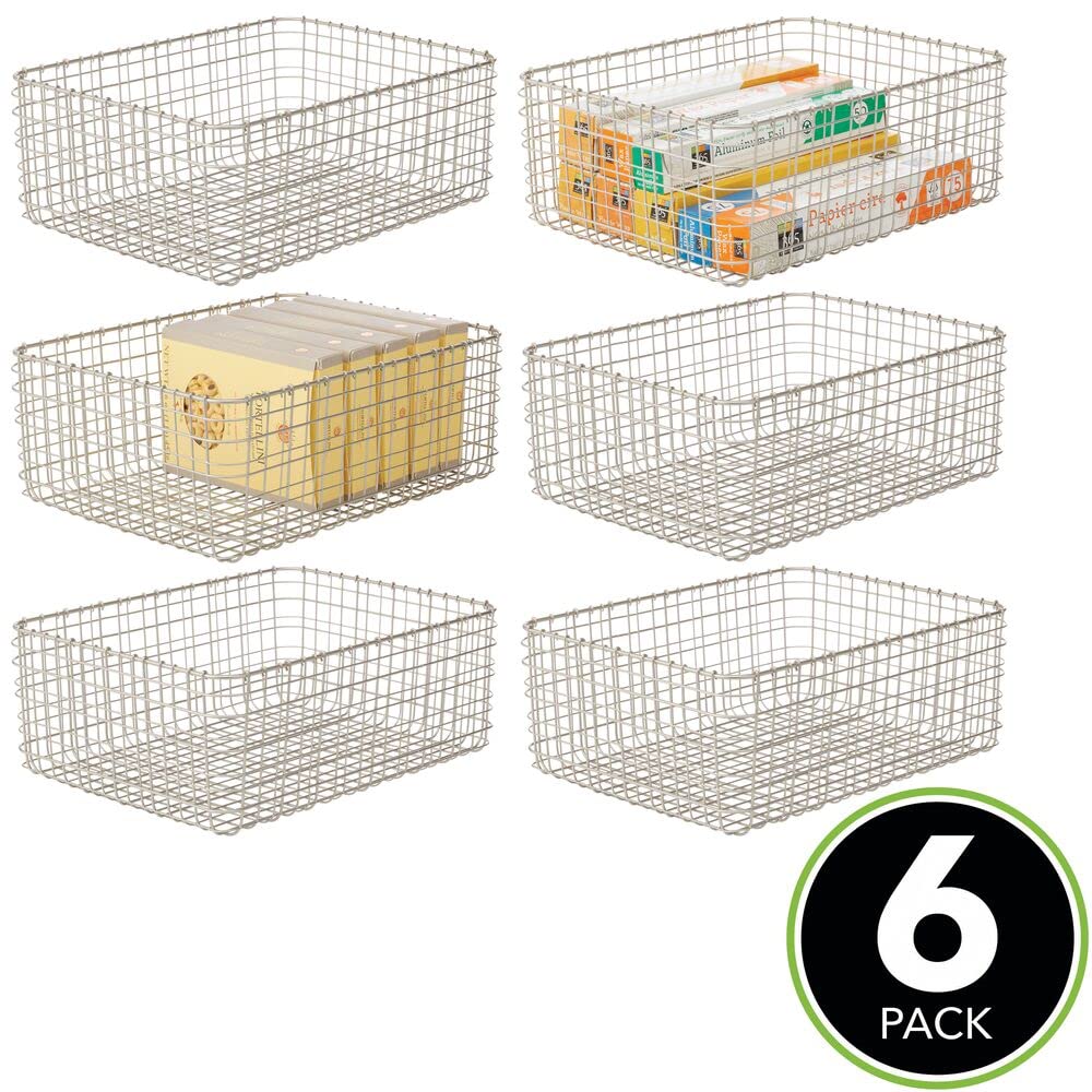 mDesign panier en métal pratique (lot de 6) – panier de rangement compact pour cuisine et garde-manger – panier rangement polyvalent pour aliments, ustensiles de cuisine, etc. – argenté mat
