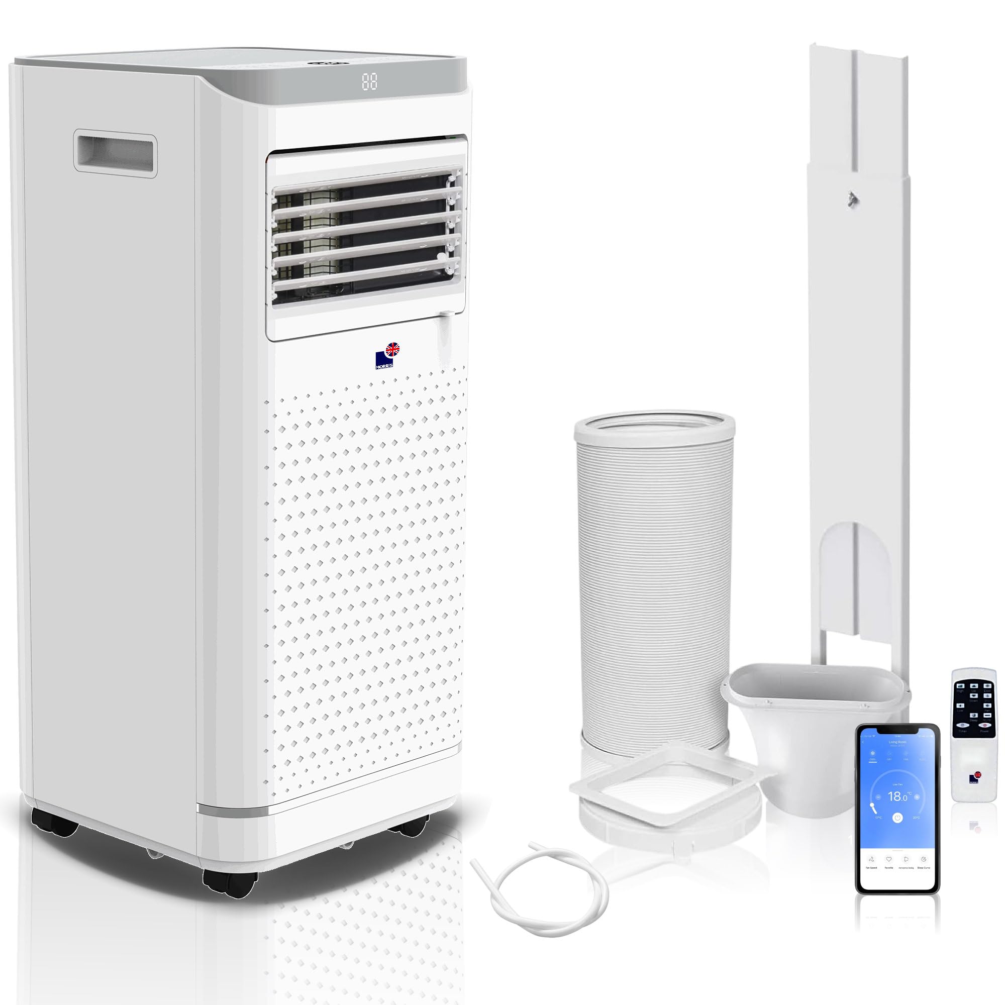 Morris White Portable Air Conditioner 9,000 Btu, Covers 10–20 M², Smart Wi-Fi & Remote Control, Energy Class A, 3-In-1 Modes (Cool/Dehumidify/Fan), 24H Timer, Self-Evaporating