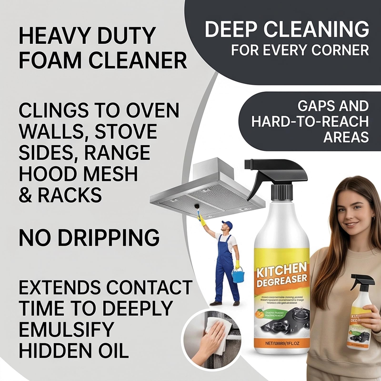 Lemon Fresh Scent Kitchen Degreaser Foam Cleaner Spray - Kitchen FoamCleaner & Dégraissant, bez spłukiwania wielopowierzchniowy środek do czyszczenia piany, usuwa tłuszcz, zmatowienie, olej (5 szt)