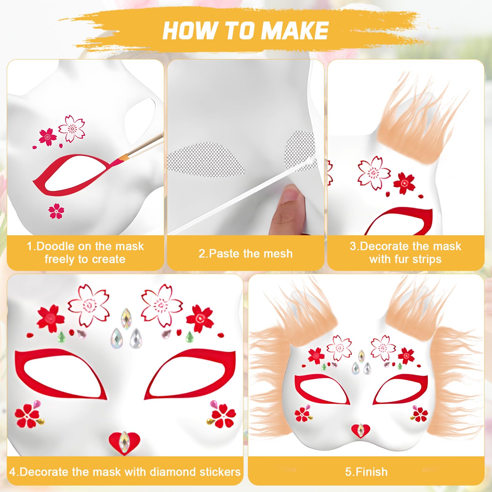 Starvortex 10 Pezzi Maschera Gatto Fai Da Te, Kit Completo con Colori Acrilici e Pelliccia Sintetica per Therian Mask, Maschere da Gatto Personalizzabili per Halloween, Carnevale, Cosplay