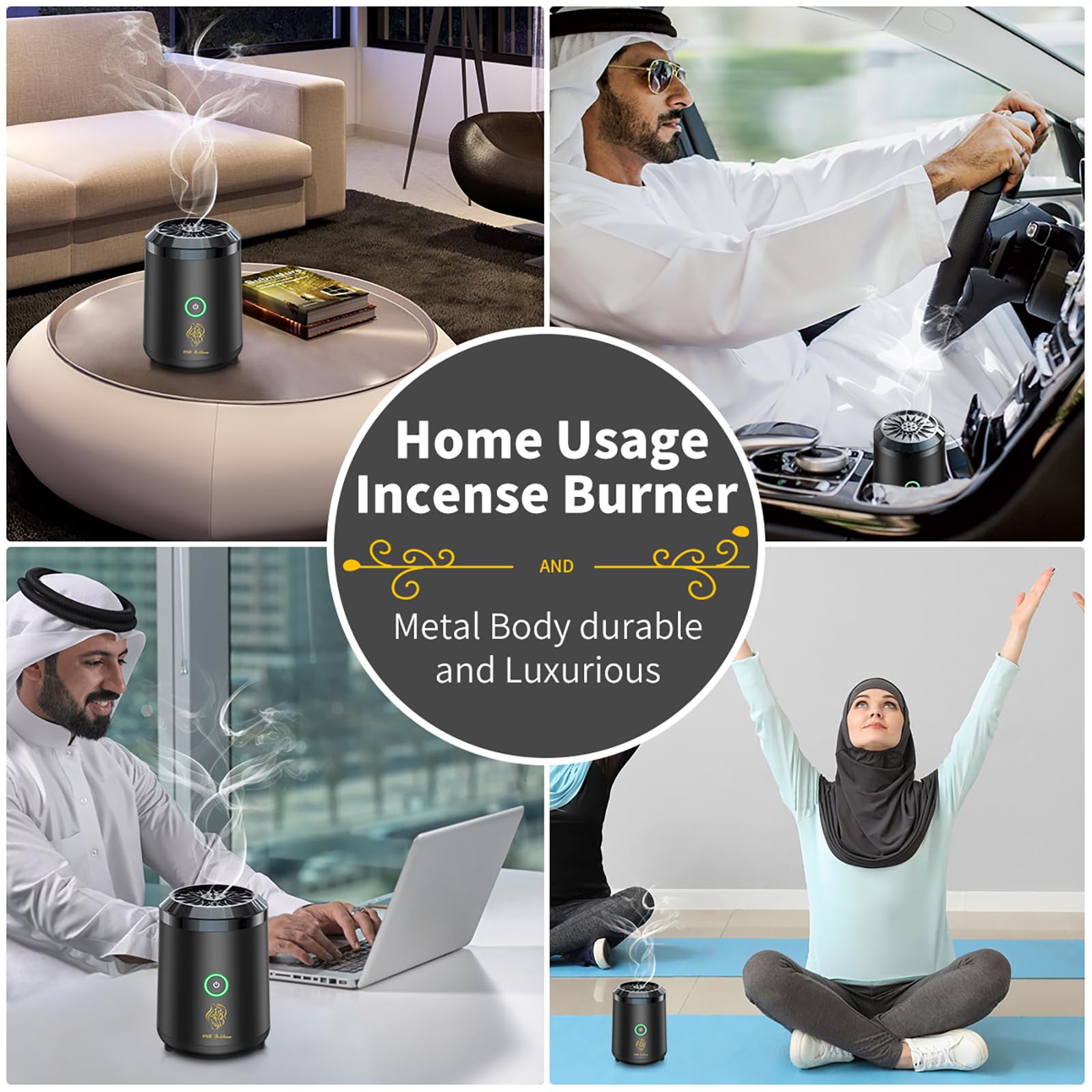 Mini Brûleur Bakhoor électrique, Portatif Brûleur d'encens Musulman, Diffuseur USB Rechargeable, Brûle-encens d'encens Arabe Convient aux Bureaux, Maisons, Voitures, etc