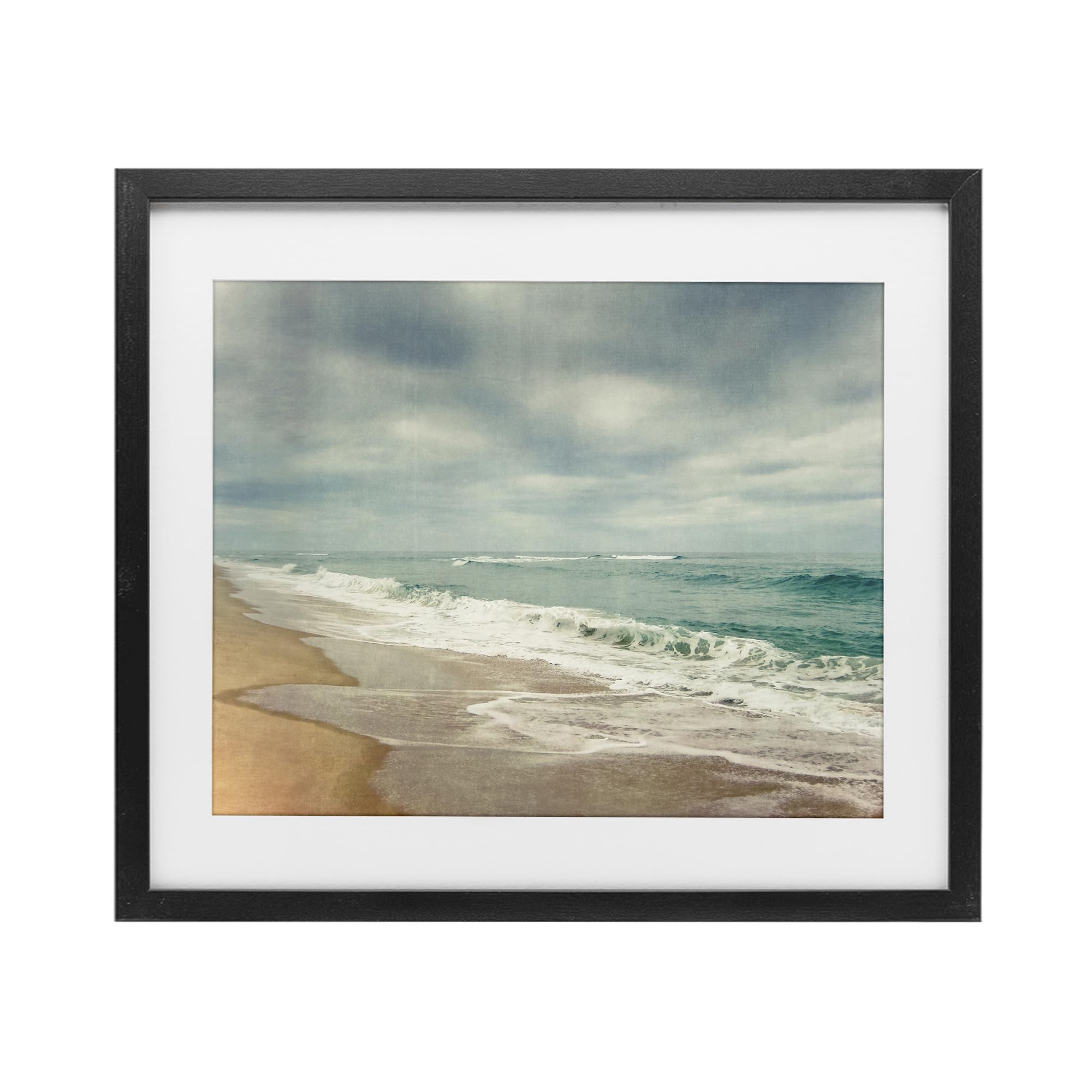 Stupell Industries Midnight Black (Textured) 'Tranquil Waves Along Sandy Coast'| Framed Print Under Glass