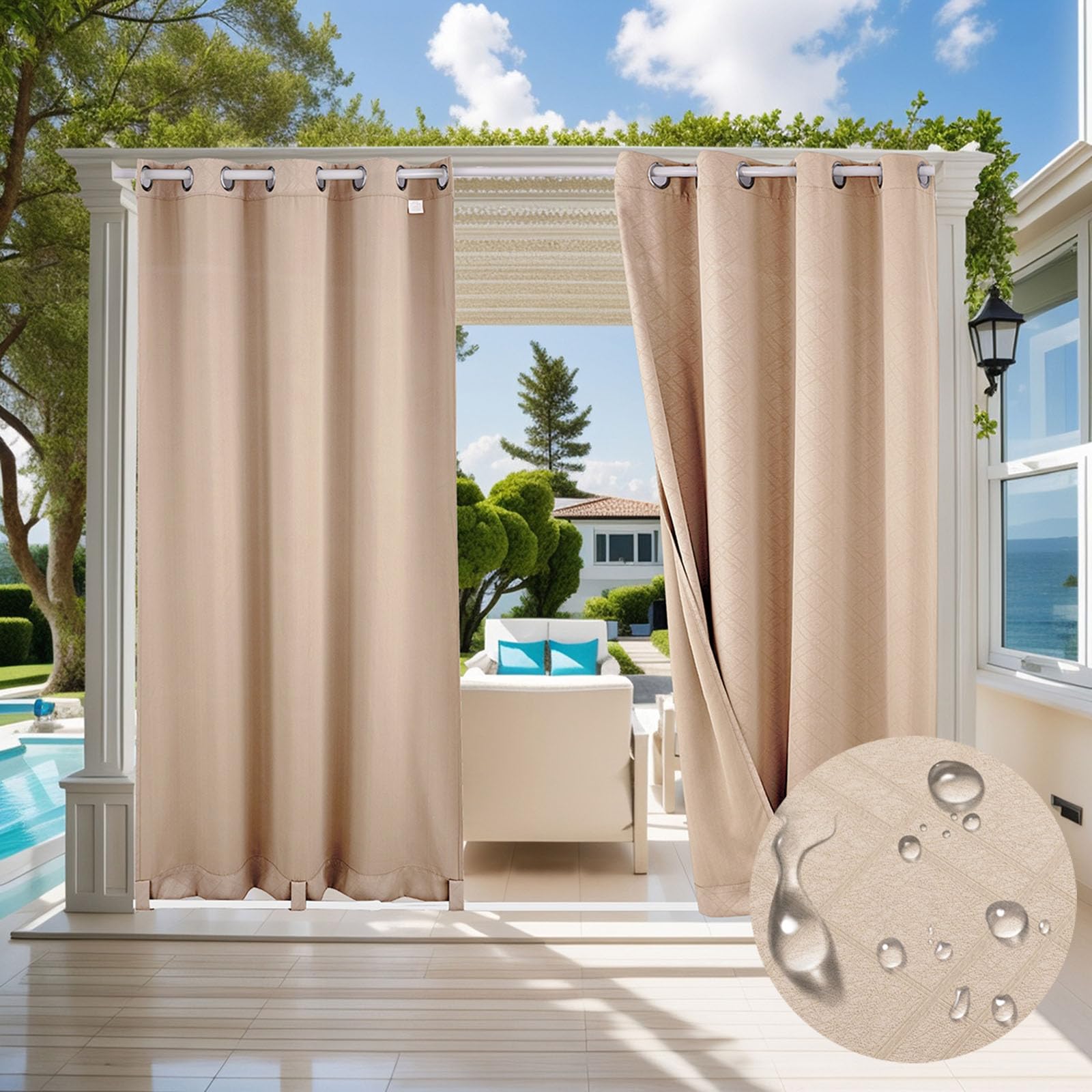 Rideaux occultants doux en relief 3D couleur crème pour balcon
