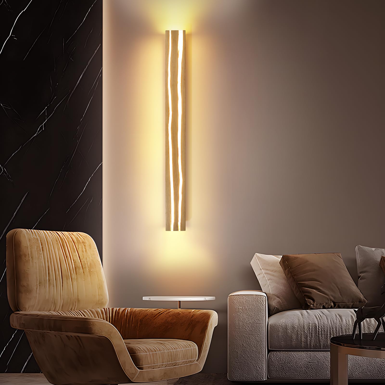 ZMH Wandlampe LED Wandleuchte innen Holz 16W 100CM Warmweiß Modern Design für Wohnzimmer Schlafzimmer Flur