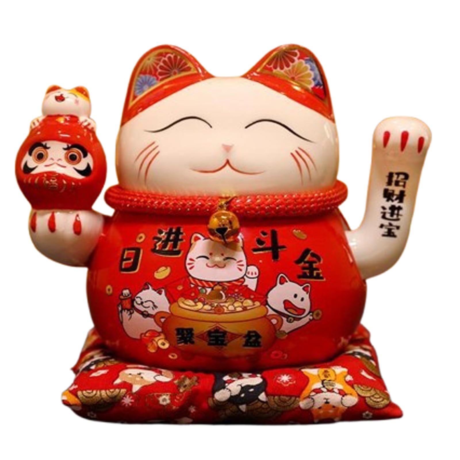 Maneki Neko de Cerámico,Linda estatua de gato de la suerte,Disponible en estilos de hucha y brazo oscilante,Adornos de gatos de la suerte adecuados para la oficina,que traen buena suerte
