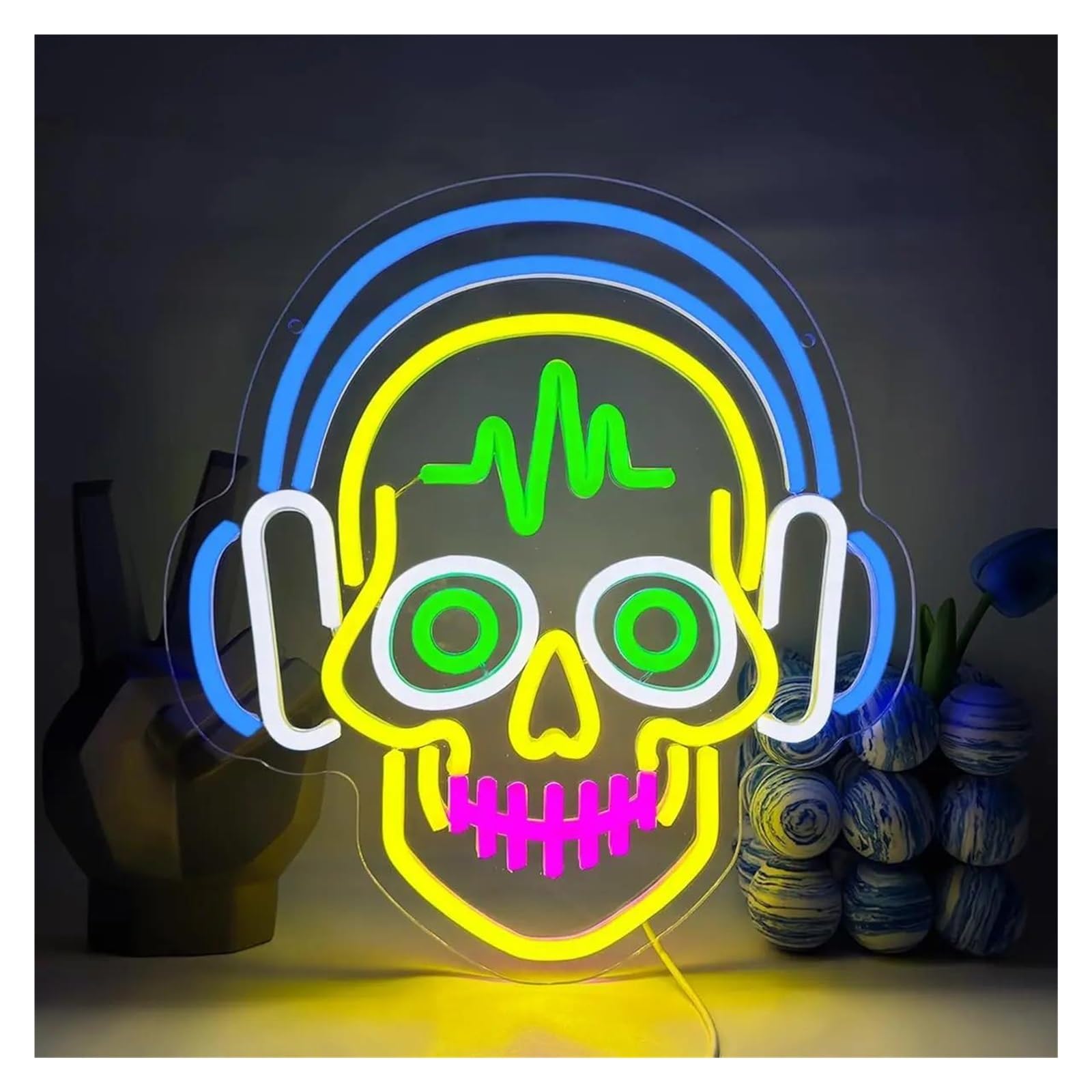 Luz de Diseño de Digital Lámpara De Neón LED Regulable Con Forma De Calavera Para Pared, Fiesta, Club, Bar, Sala De Juegos, Sorpresa De Cumpleaños 32,5X34,5Cm