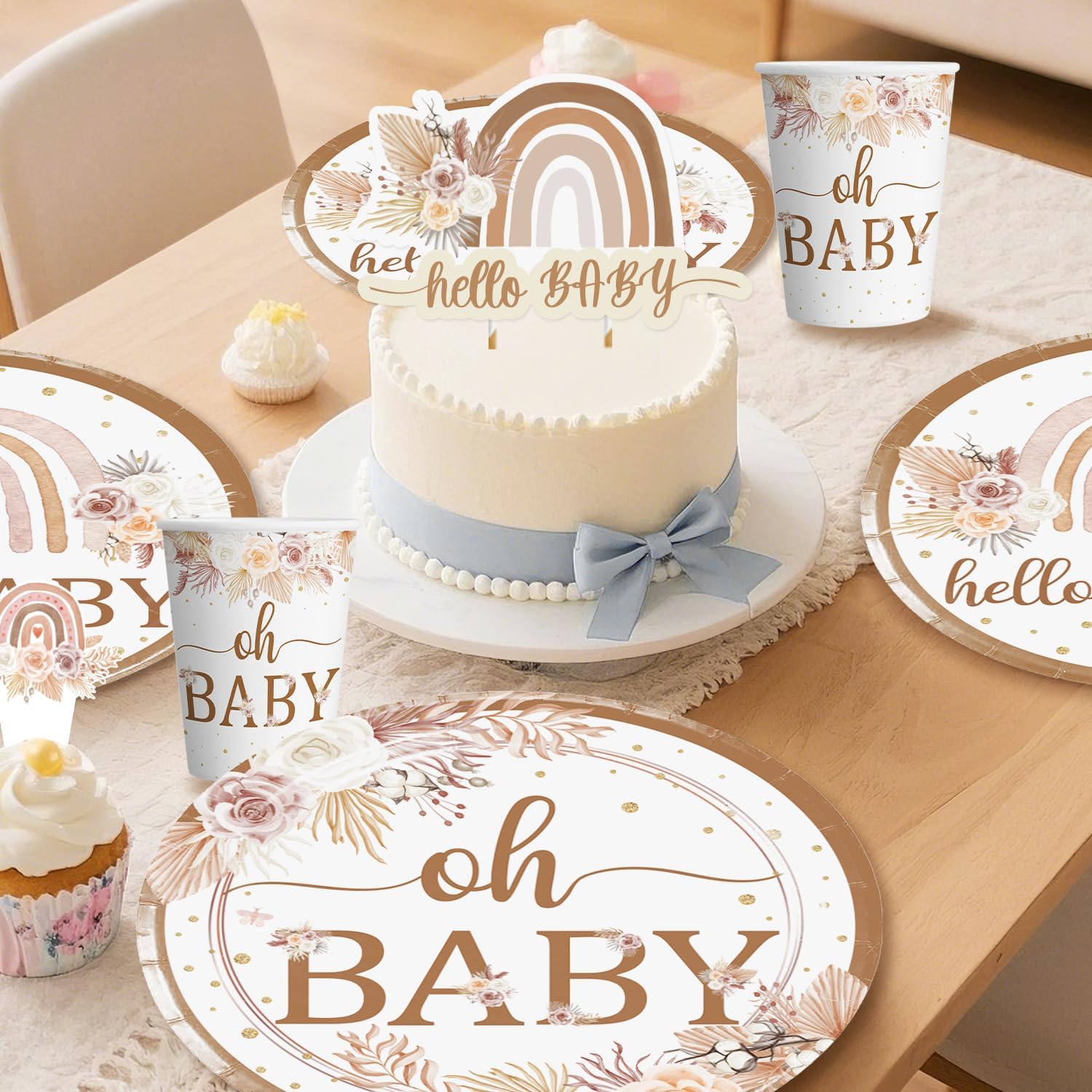 ボーホーベビーシャワーデコレーション食器セット オールインワンレインボーデコレーション ボーホープレート、ナプキン、カップ、バナー、