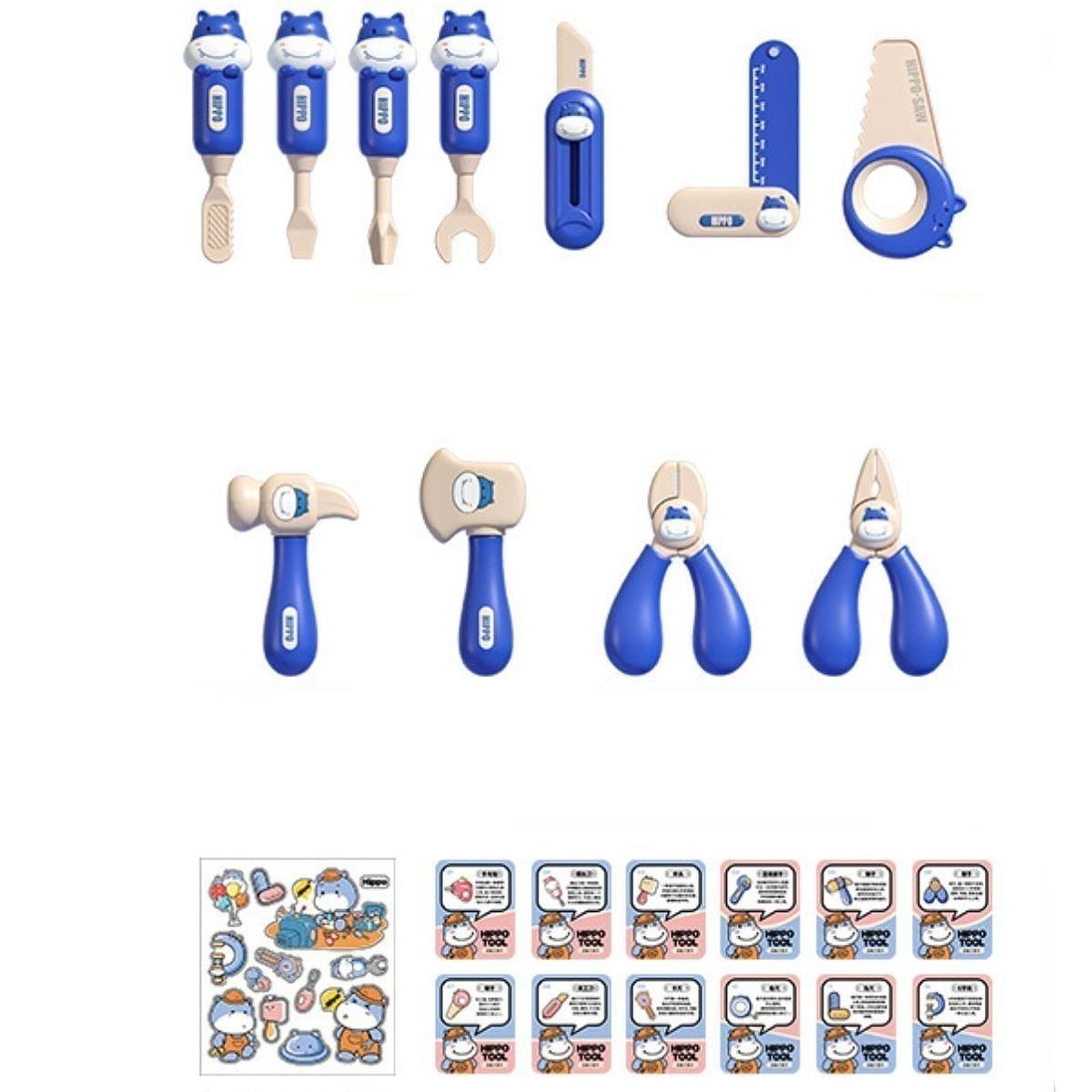 Milageto Set di Attrezzi per Bambini 213x, Giocattoli educativi da Costruzione Fai-da-Te Resistenti per Bambini dai 3 Anni in su, Giochi di Ruolo, Regalo di, Blu