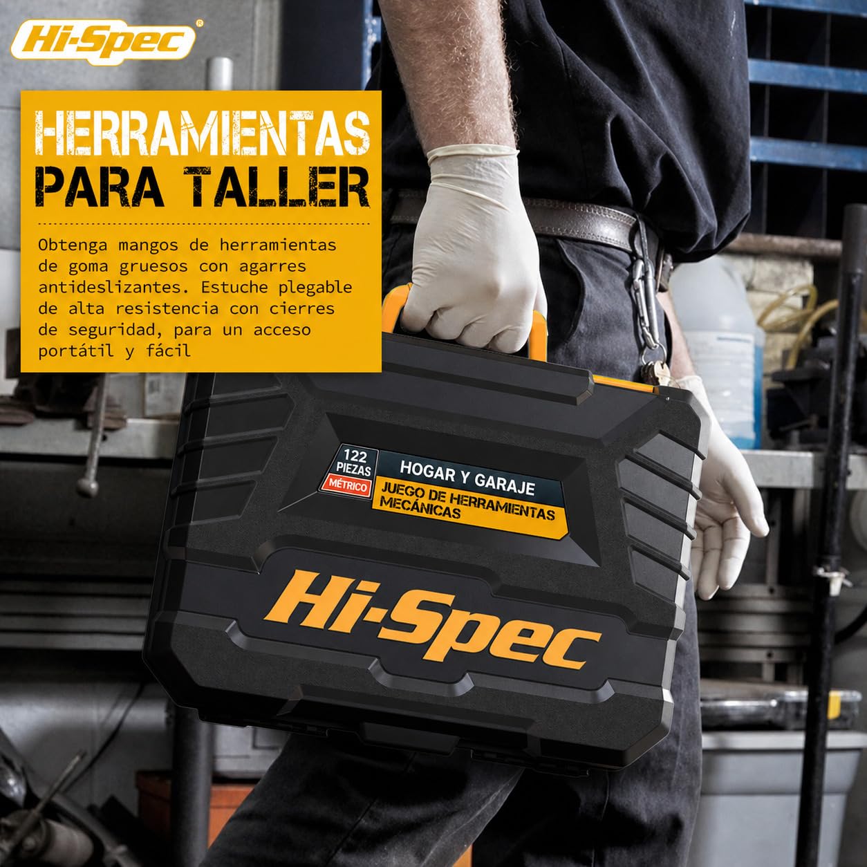 Hi-Spec Caja de Herramientas Mecánicas para Hogar y Coche para Bricolaje | 122 piezas, accesorios y maletín, para mantenimiento, bricolaje, cochera y reparaciones automotrices, uso diario