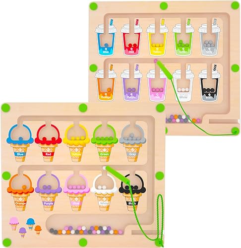 Laberinto magnético de color y números, tablero de rompecabezas Montessori de madera para niños y niñas de 3, 4, 5 años