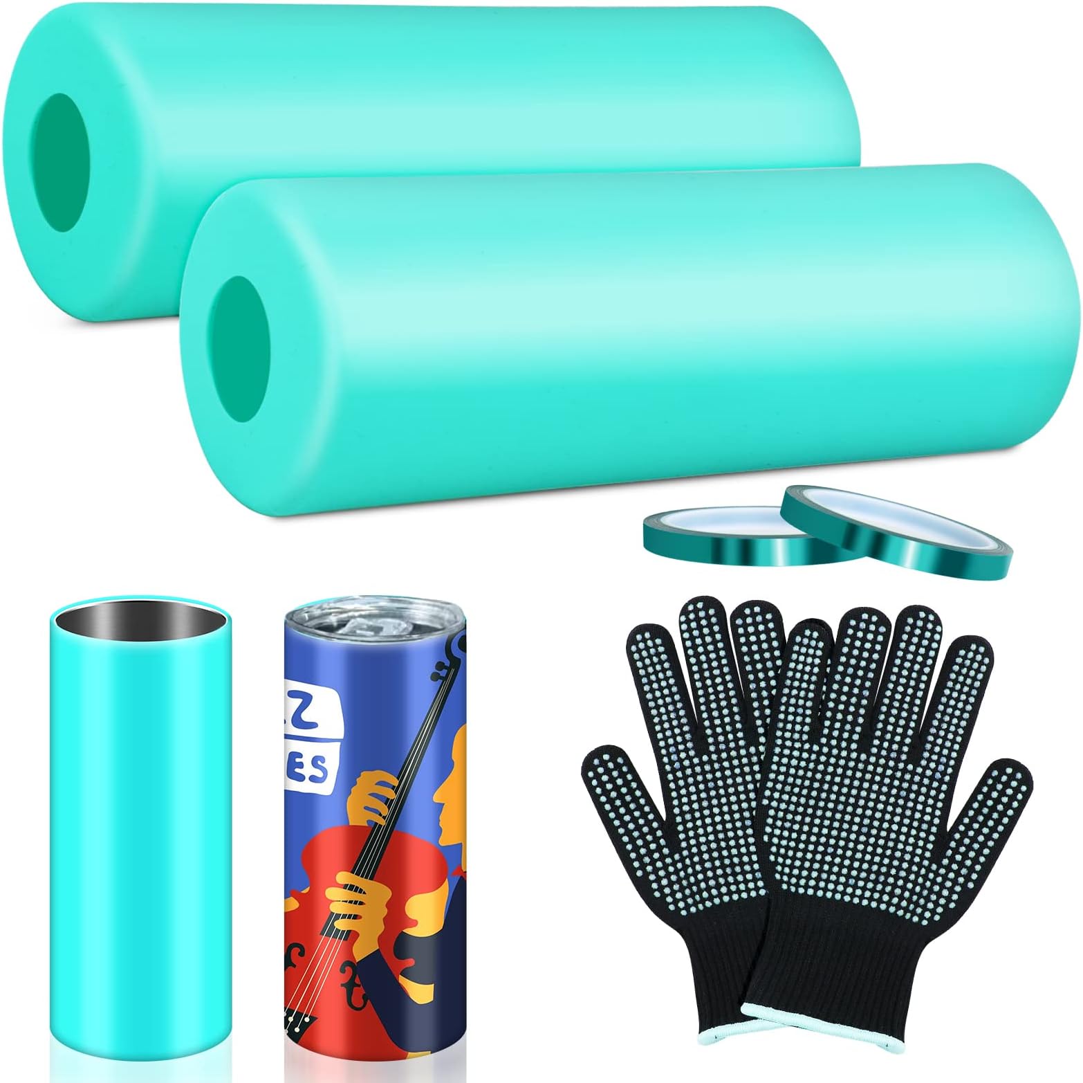Hysagtek 2 x Sublimation Silicone Wraps for Tumblers 20oz Seamless Sublimation, Silicone Tumbler Wraps, Silicone Sleeves for Sublimation, with Gloves, Heat Tape for Sublimation Tumbler Heat Press