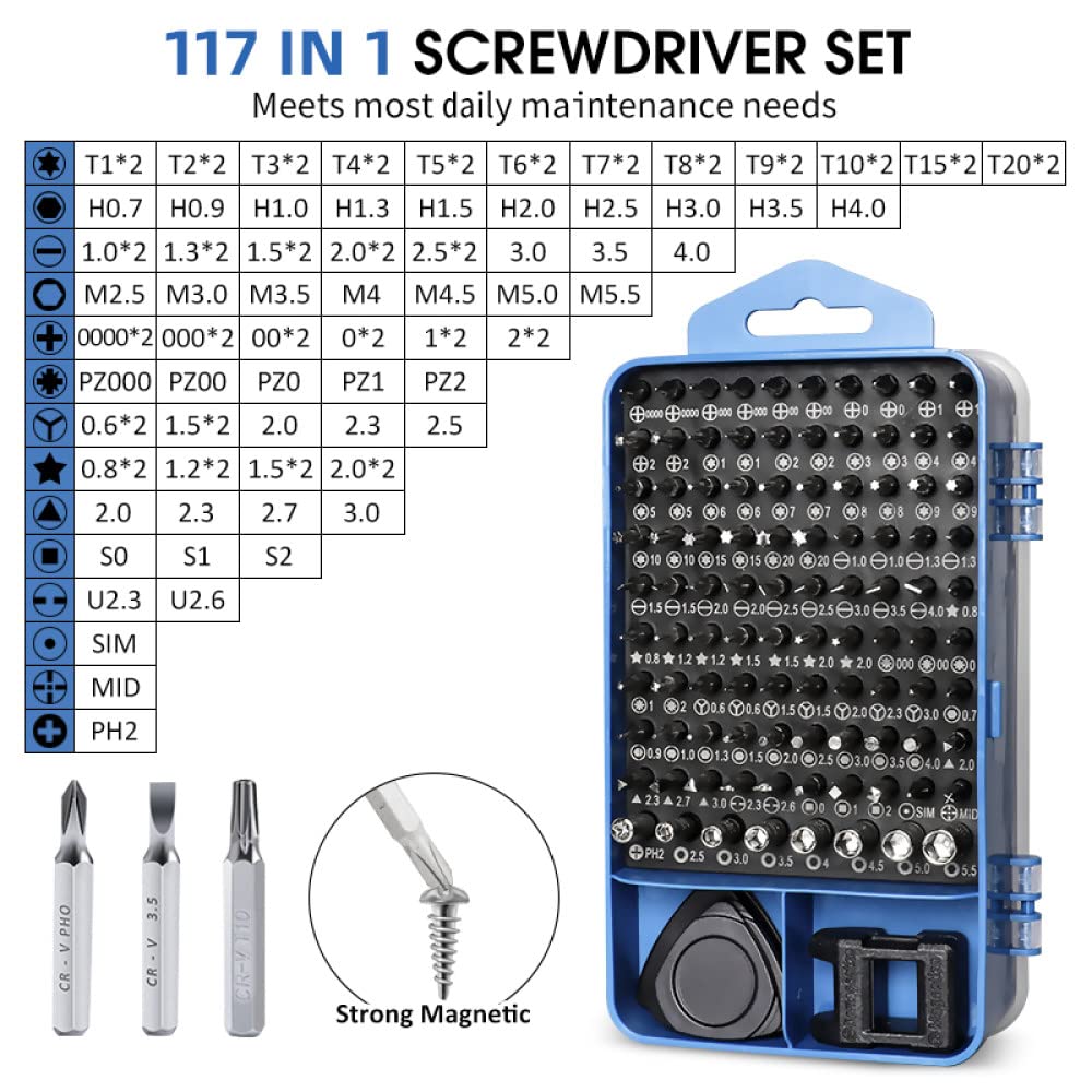 Set di cacciaviti di precisione 115/117/122 in 1, Punte magnetiche per Viti, Kit Multifunzione, Piccoli Strumenti di Riparazione Elettronica per Uso Domestico, 117 in 1, Verde