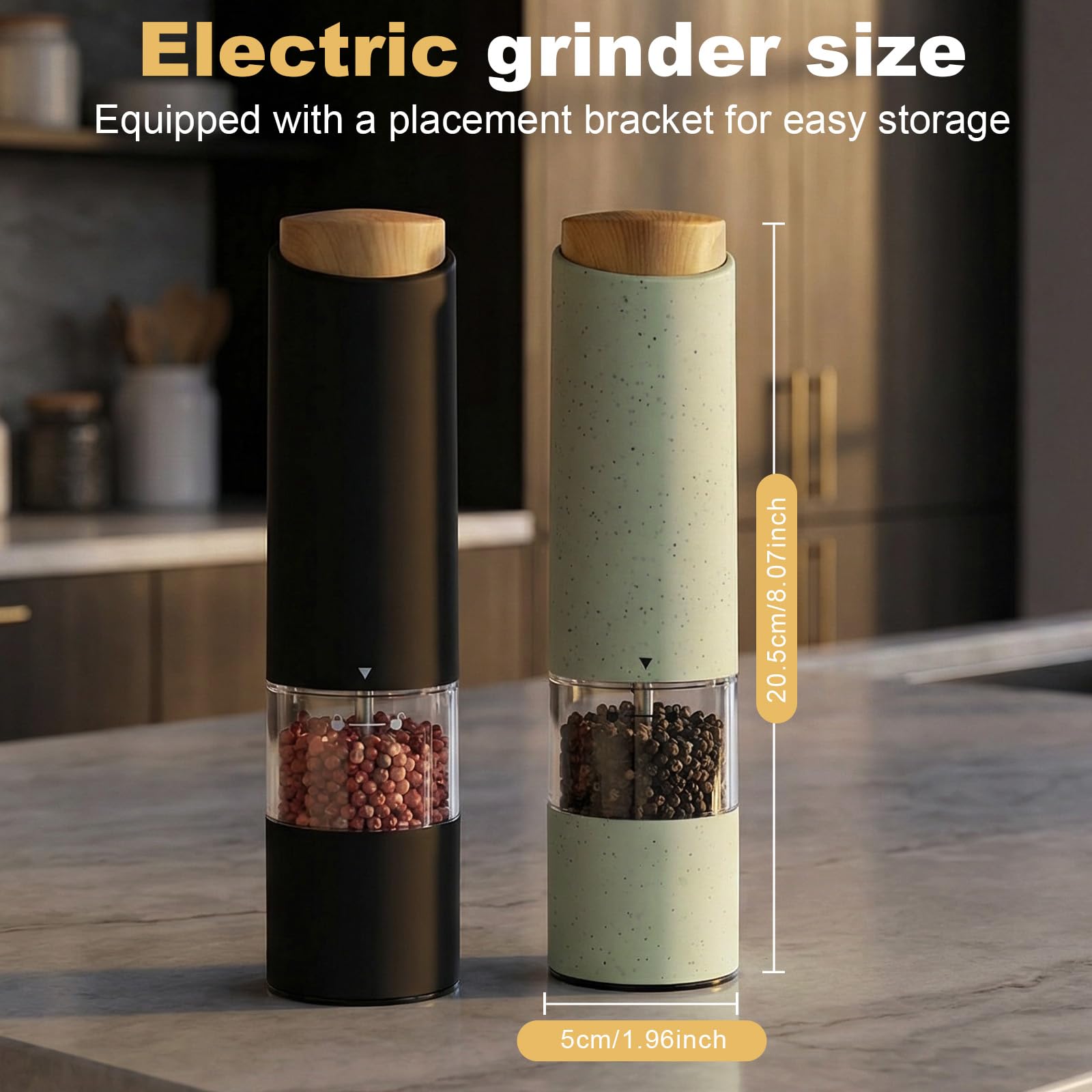 2 Pezzi Macina Sale e Pepe,Macina pepe elettrico,Macina sale elettrico,Elettrico a Batteria Macinaspezie,Rugosità regolabile,Luce LED,Nucleo macinante in ceramica,Perfetto per cucina (Verde)