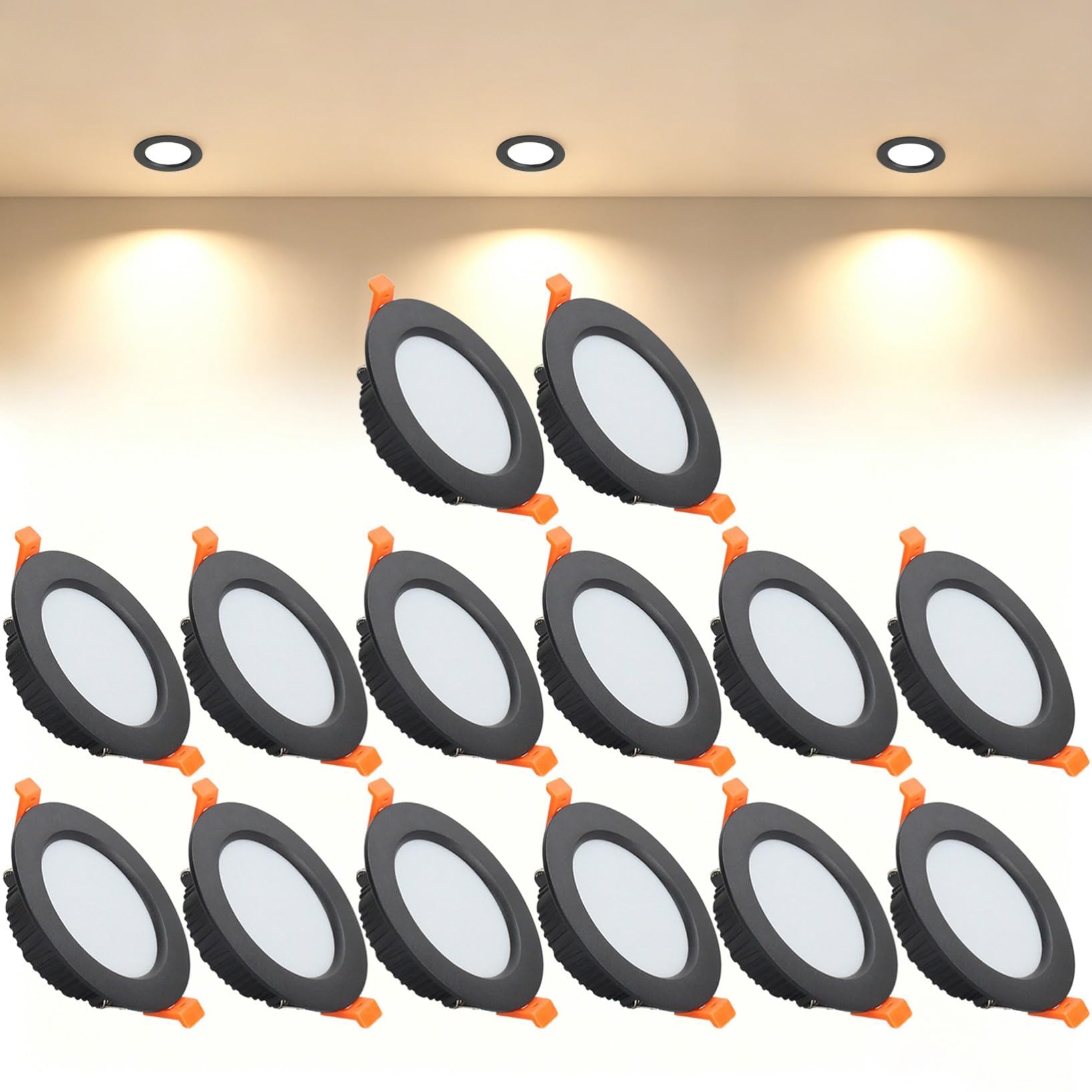 VOGHMOLD 9W Ultra Slim LED Downlight Recessed Ceiling Light 3.5 inch, 3000K Spot Lights Black Aluminum Trim, Cut Φ90-100mm, AC110-240V Panel Lighting for Office Hallway Closet, 14 Pack