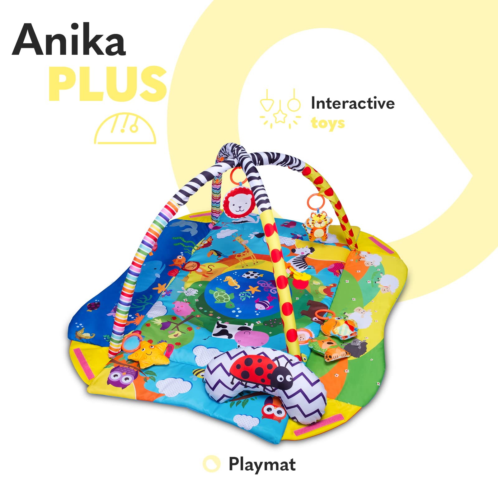 LIONELO Robby Grande reversibile tappetino gioco e educativo 200x180cm per neonati e bambini & Anika 2in1 Palestrina Tappetino da Gioco Box 114cm Cuscino sotto la Pancia Ricco