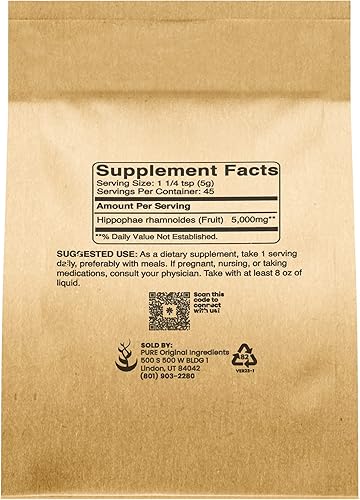 Miniatura 2 de Pure Original Ingredients Suplemento tradicional de espino cerval de mar (8 onzas), sabor a bayas ácidas, sin OMG